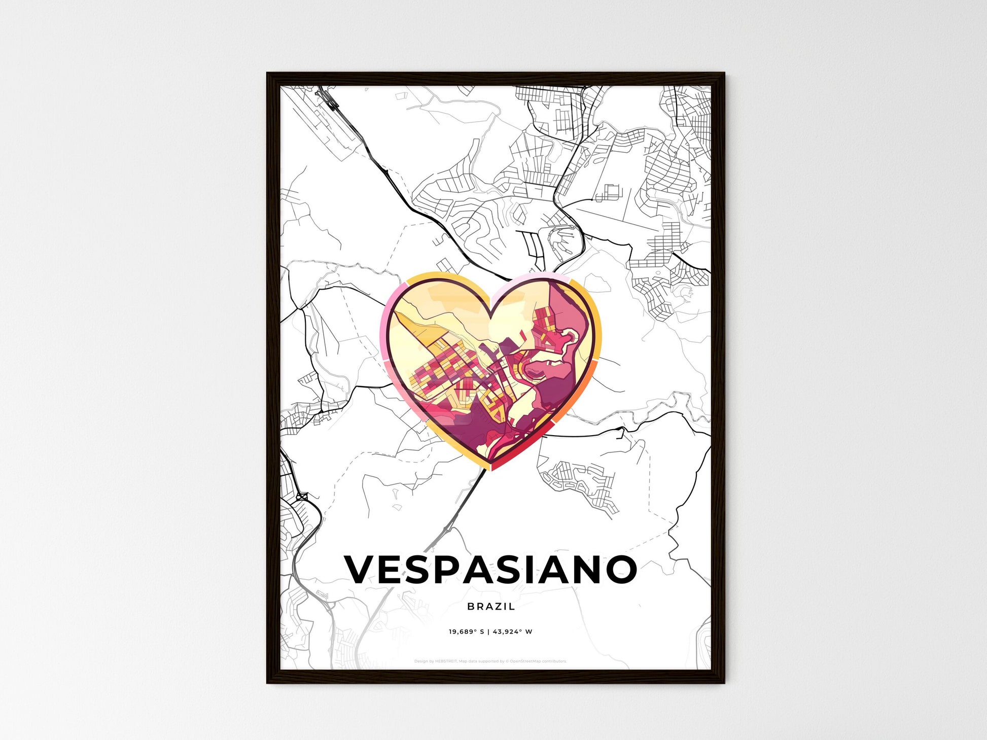 Vespasiano Brazil wedding art map with heart icon