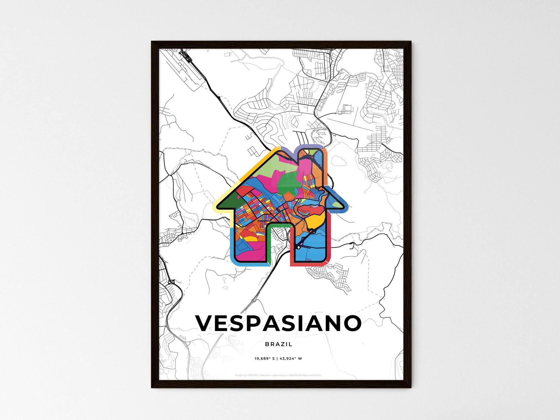 Vespasiano Brazil wedding art map with home icon