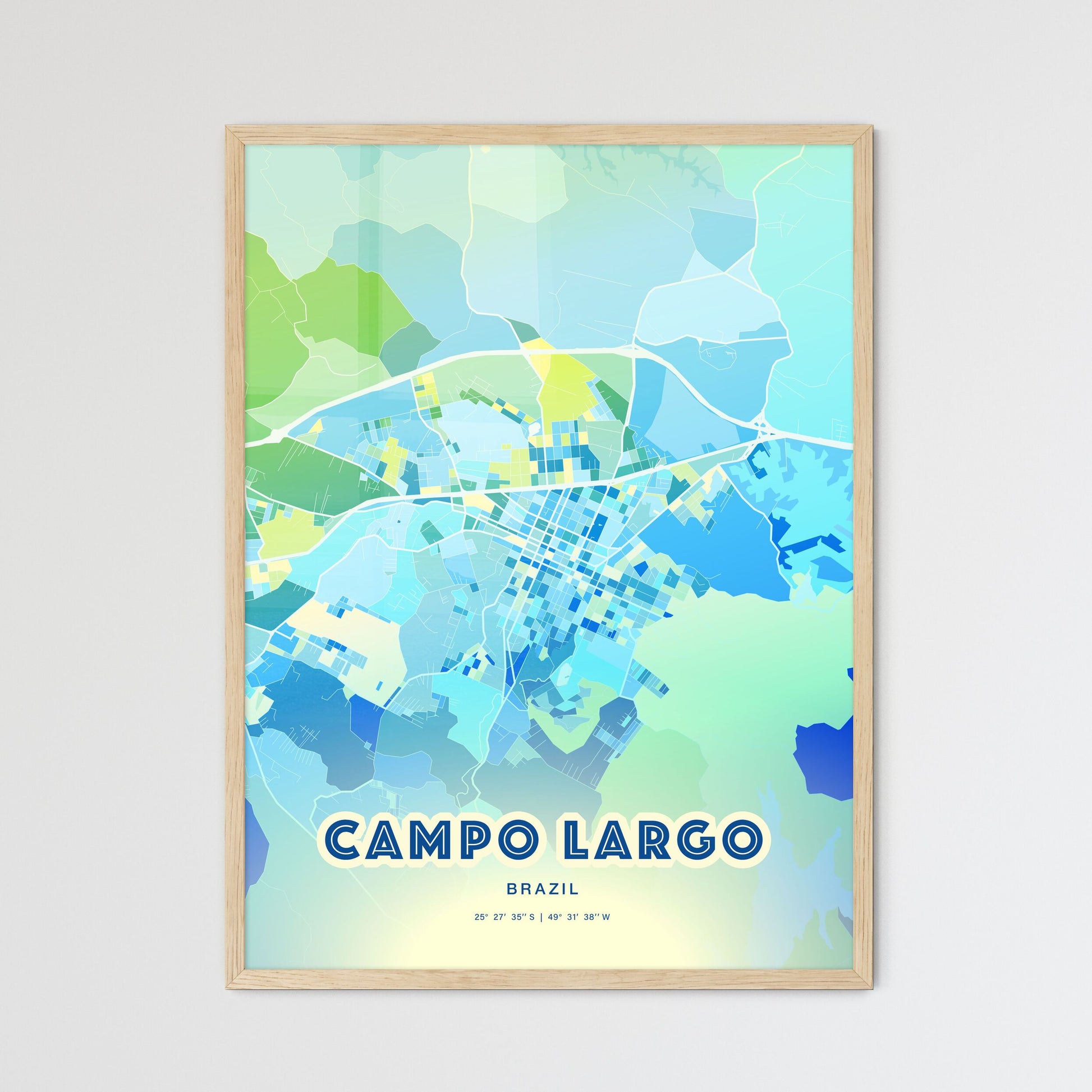 Colorful CAMPO LARGO BRAZIL Fine Art Map Cool Blue