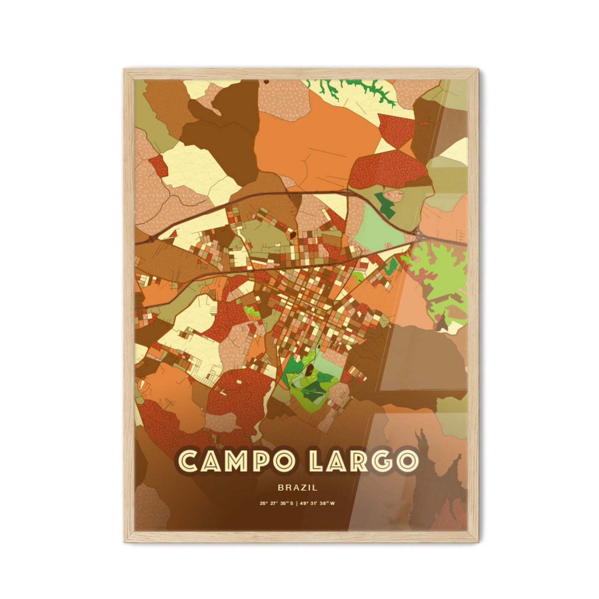 Colorful CAMPO LARGO BRAZIL Fine Art Map Farmhouse