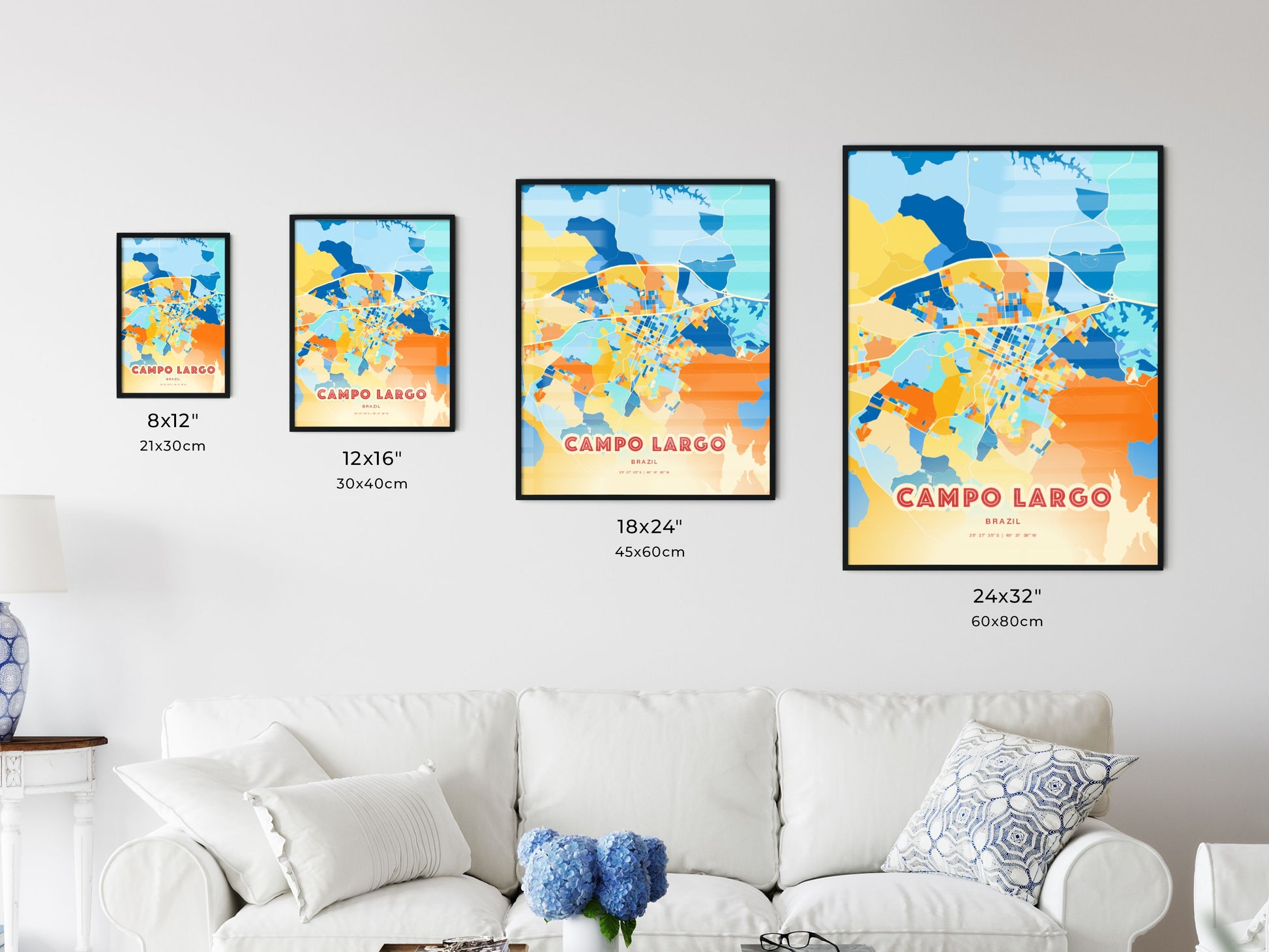 Colorful CAMPO LARGO BRAZIL Fine Art Map Blue Orange