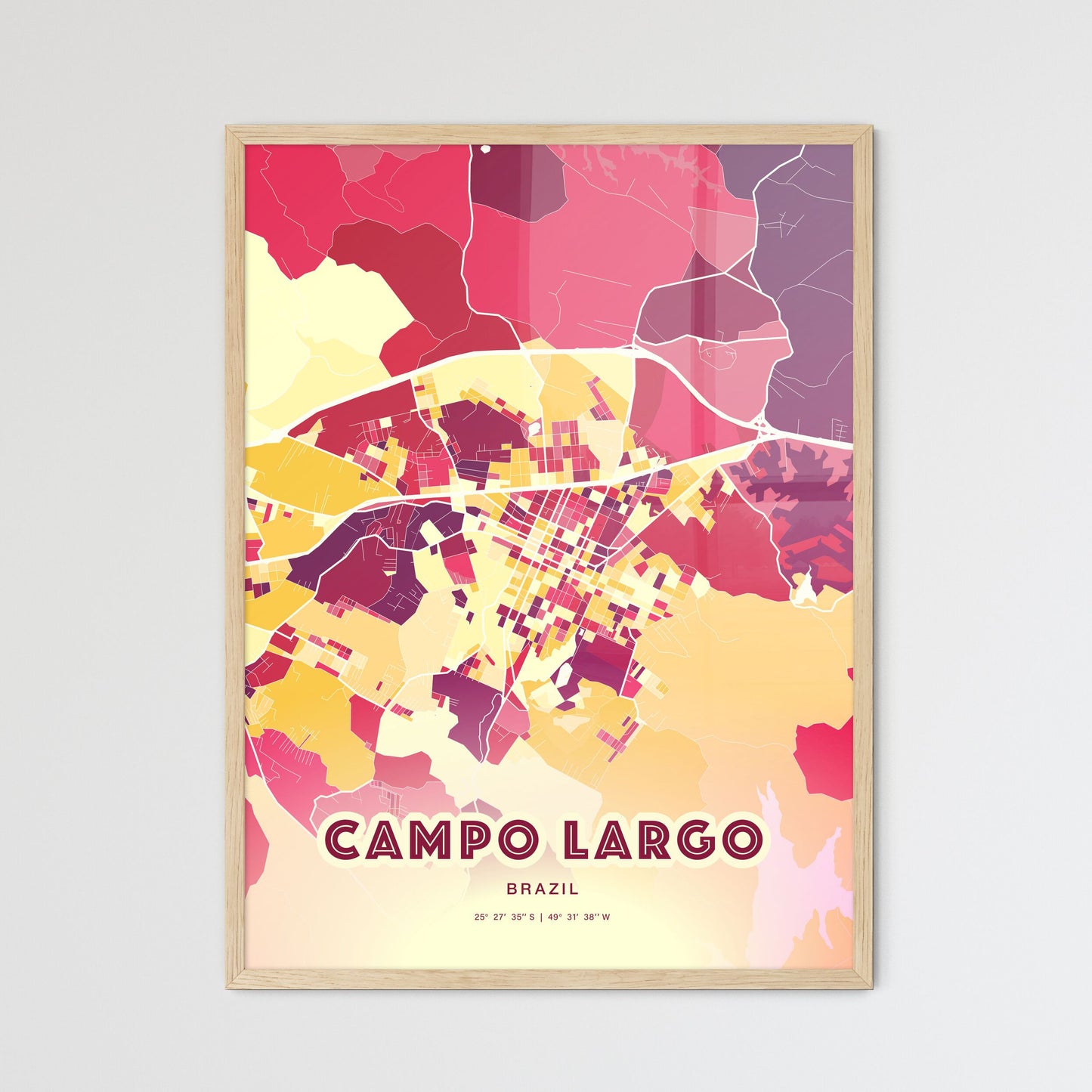 Colorful CAMPO LARGO BRAZIL Fine Art Map Hot Red