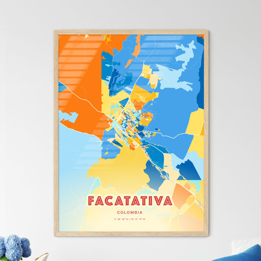 Colorful FACATATIVA COLOMBIA Fine Art Map Blue Orange