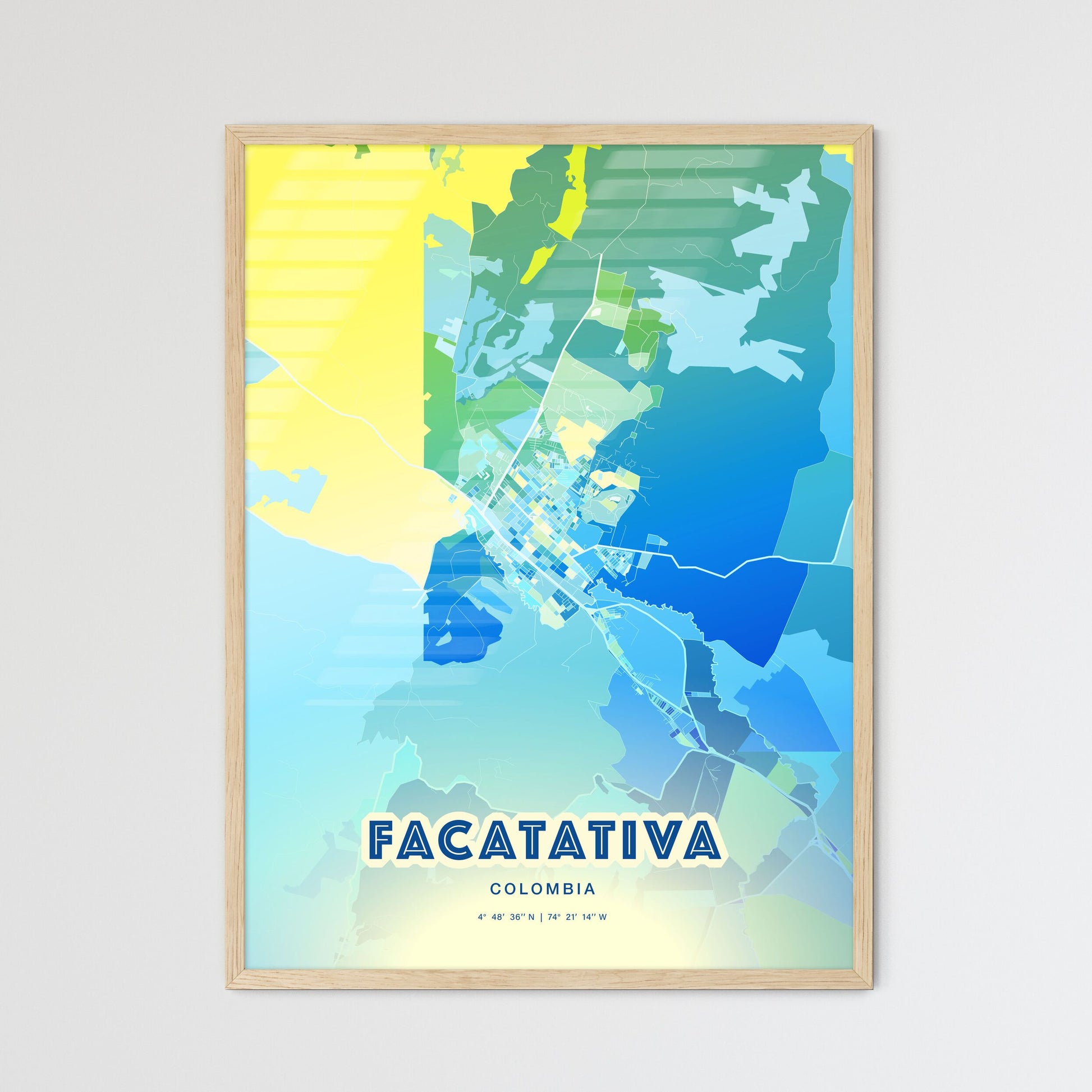 Colorful FACATATIVA COLOMBIA Fine Art Map Cool Blue