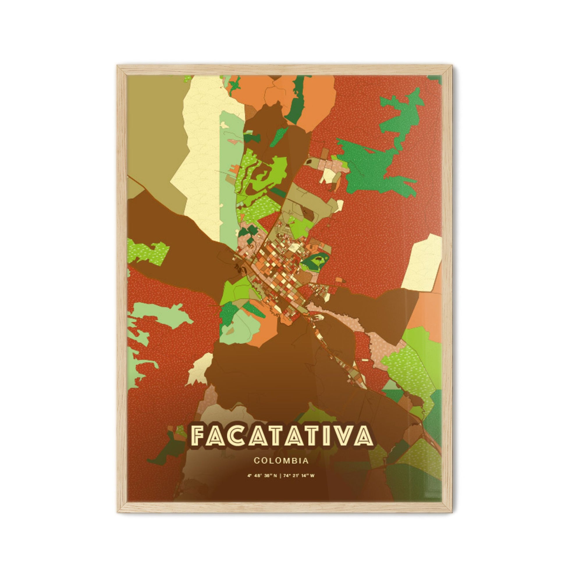 Colorful FACATATIVA COLOMBIA Fine Art Map Farmhouse