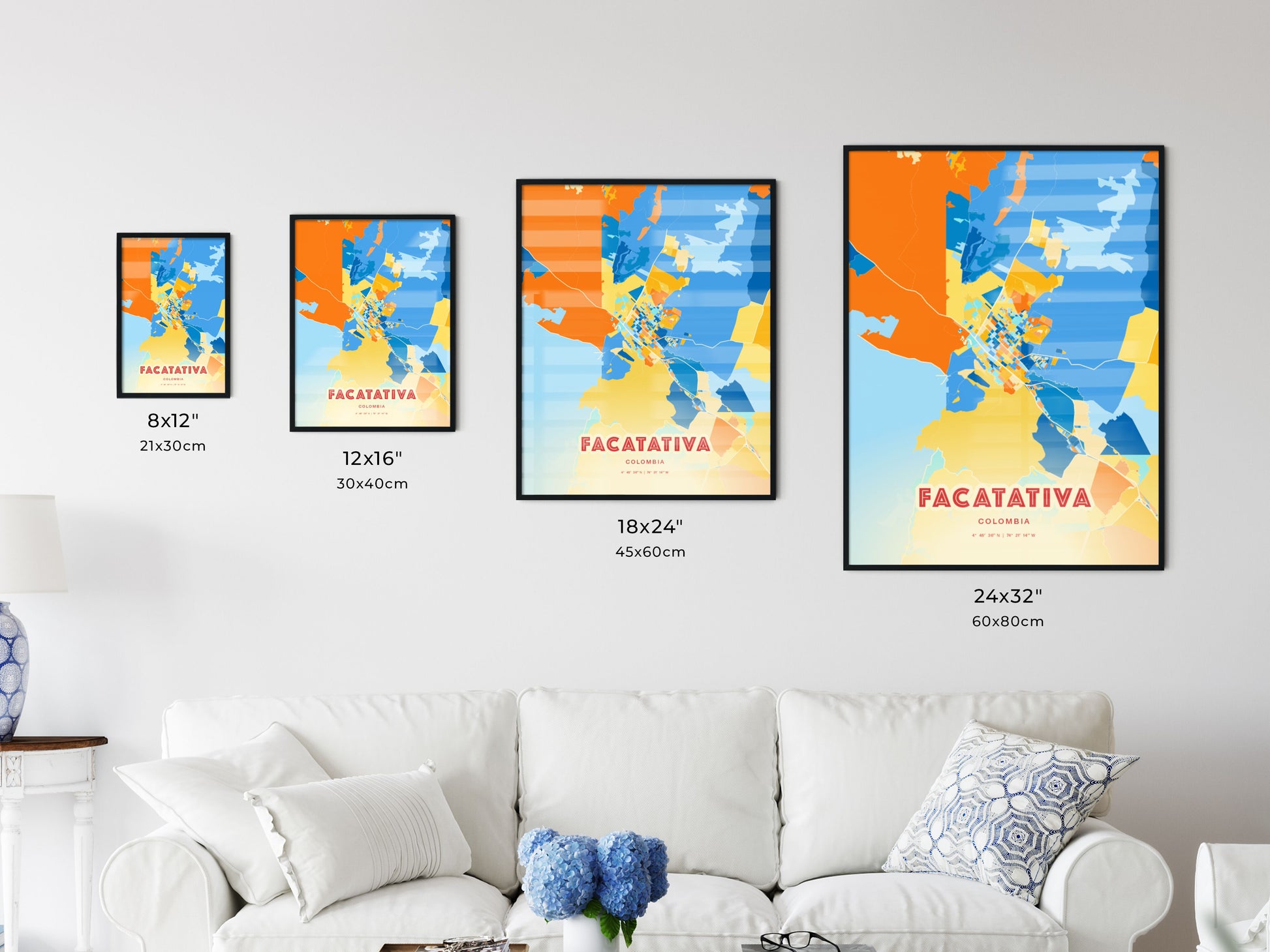 Colorful FACATATIVA COLOMBIA Fine Art Map Blue Orange