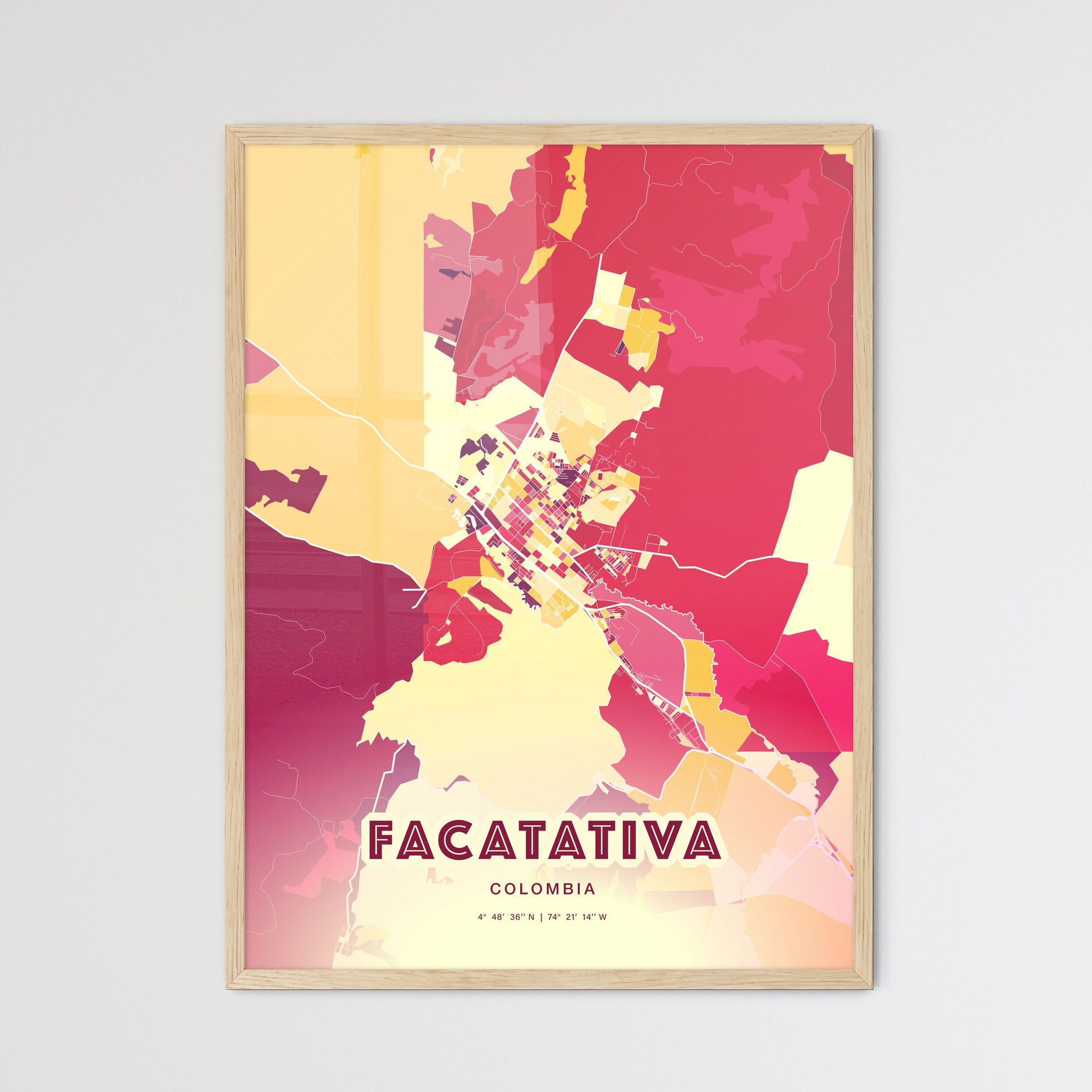 Colorful FACATATIVA COLOMBIA Fine Art Map Hot Red