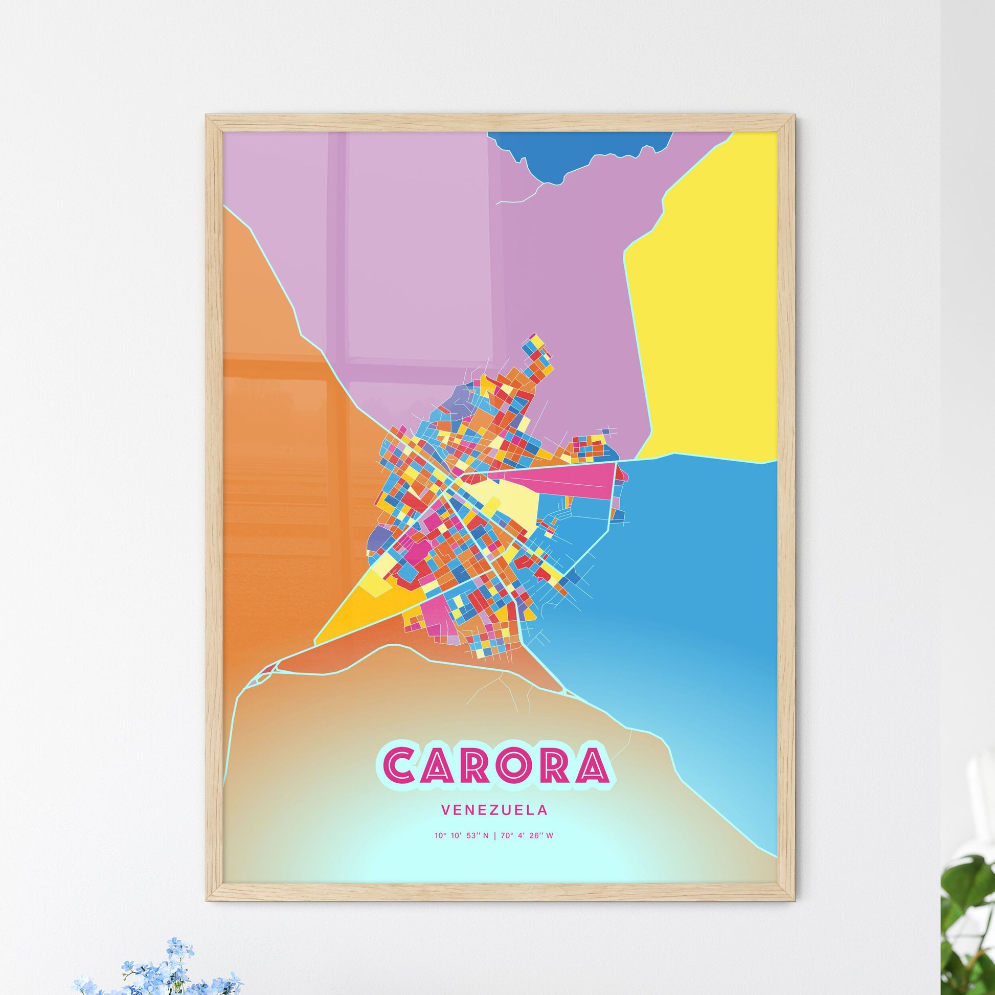 Colorful CARORA VENEZUELA Fine Art Map Crazy Colors