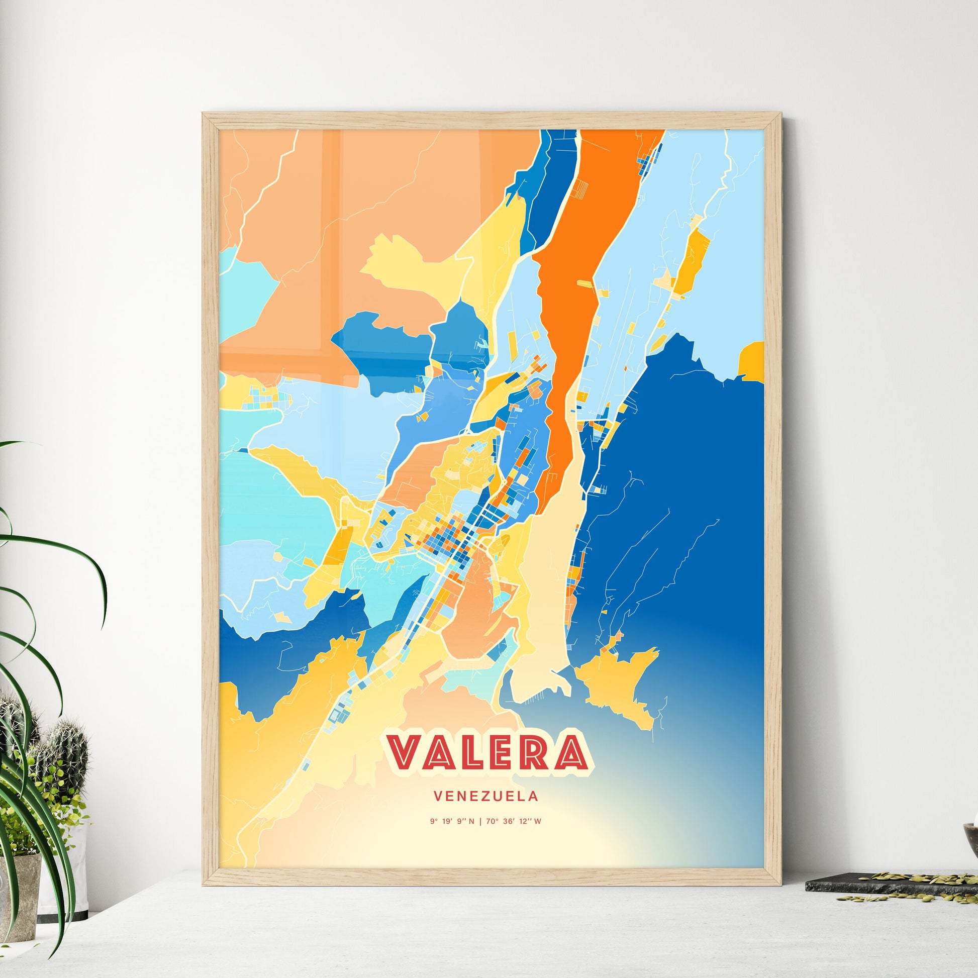 Colorful VALERA VENEZUELA Fine Art Map Blue Orange