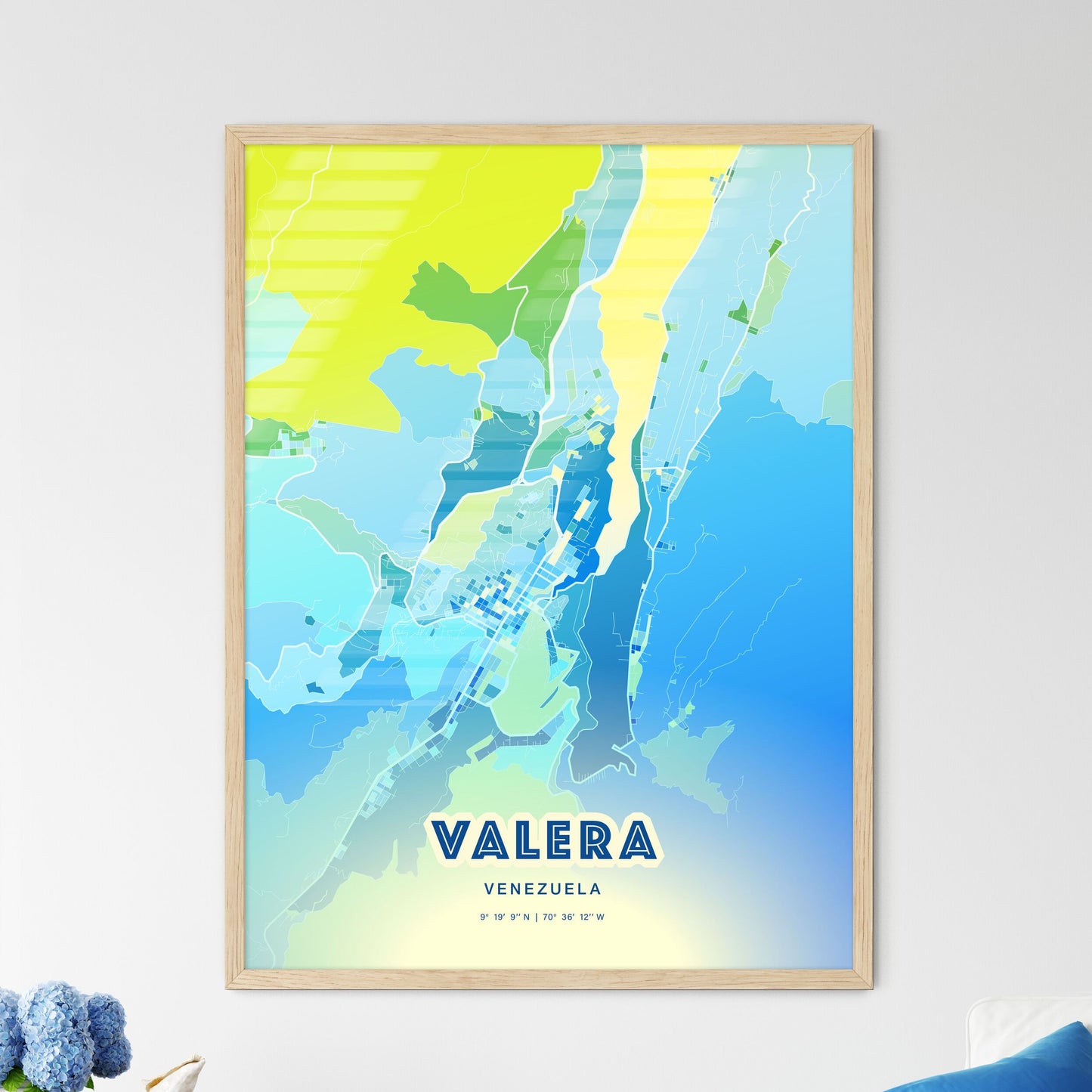 Colorful VALERA VENEZUELA Fine Art Map Cool Blue