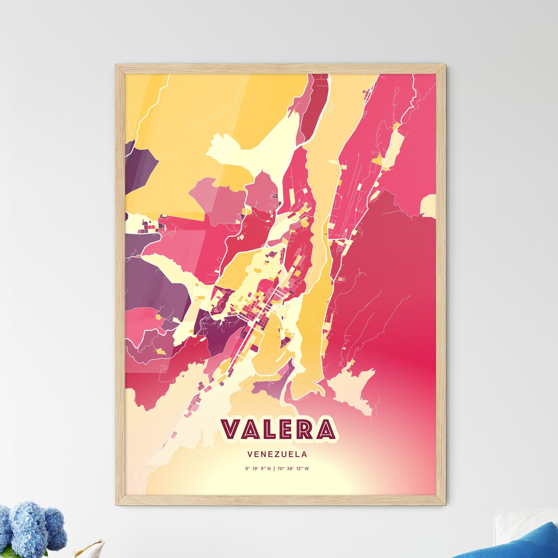 Colorful VALERA VENEZUELA Fine Art Map Hot Red