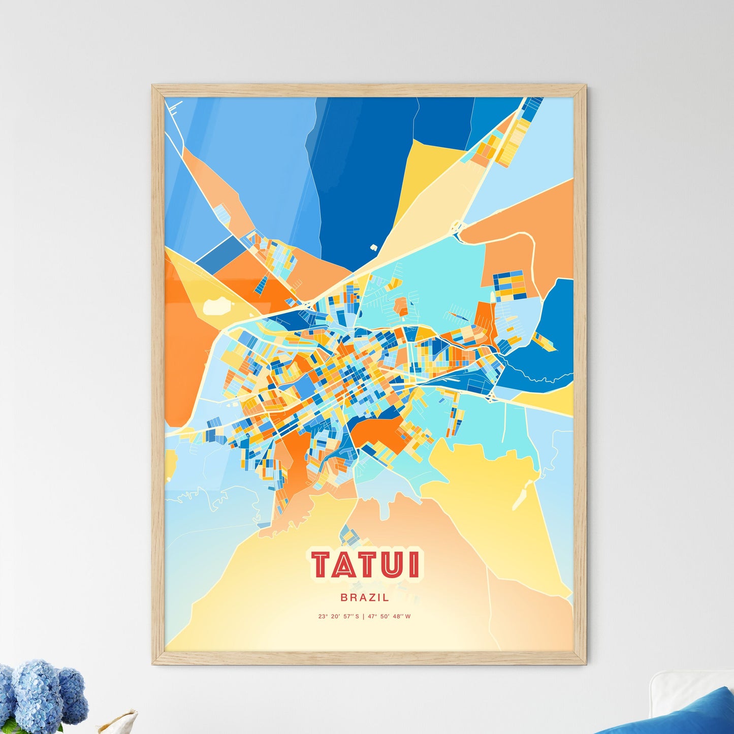 Colorful TATUI BRAZIL Fine Art Map Blue Orange