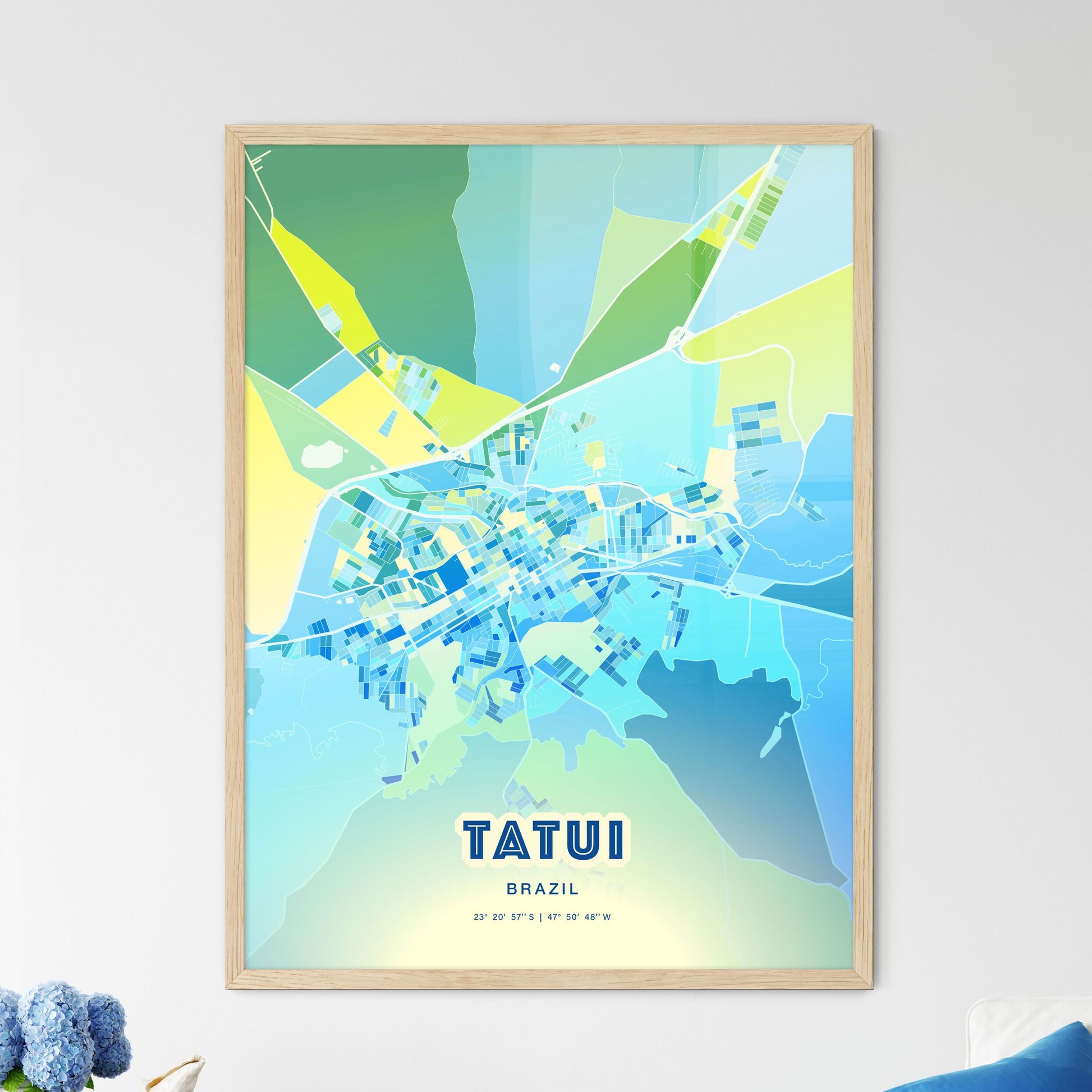 Colorful TATUI BRAZIL Fine Art Map Cool Blue