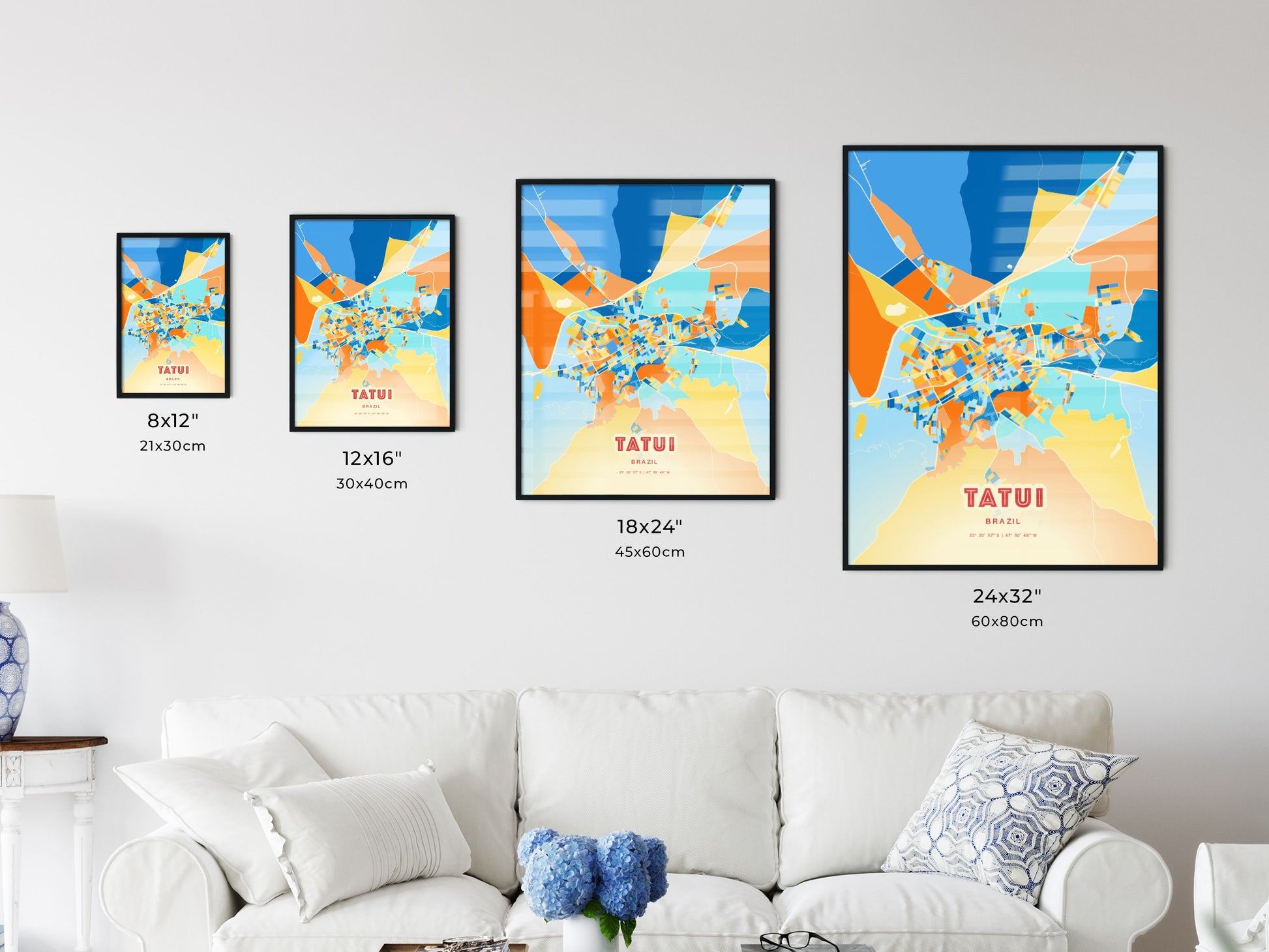 Colorful TATUI BRAZIL Fine Art Map Blue Orange