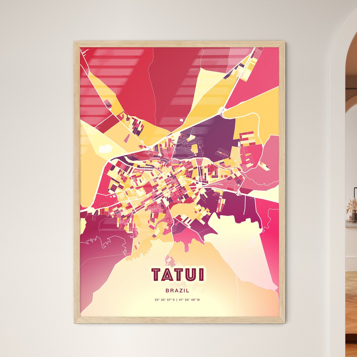 Colorful TATUI BRAZIL Fine Art Map Hot Red