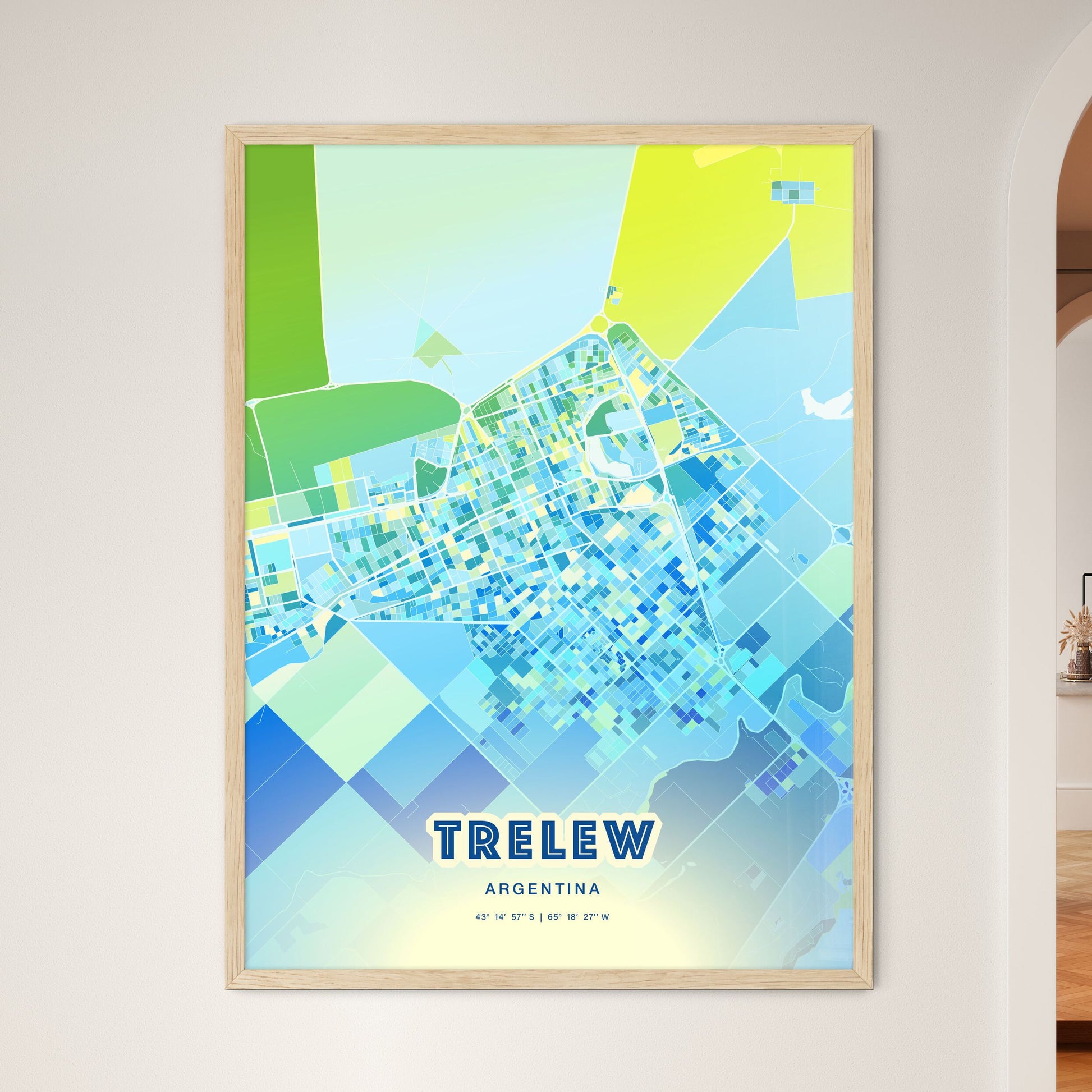 Colorful TRELEW ARGENTINA Fine Art Map Cool Blue