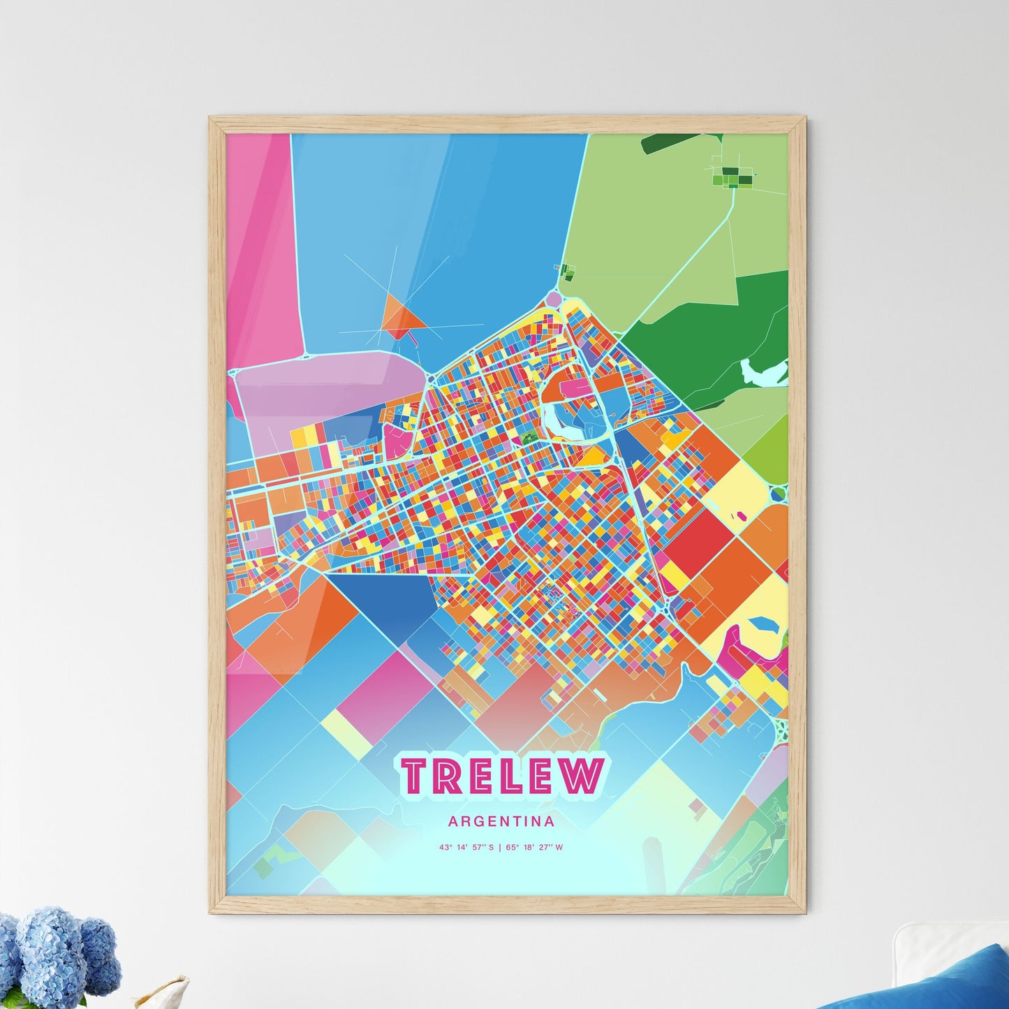 Colorful TRELEW ARGENTINA Fine Art Map Crazy Colors