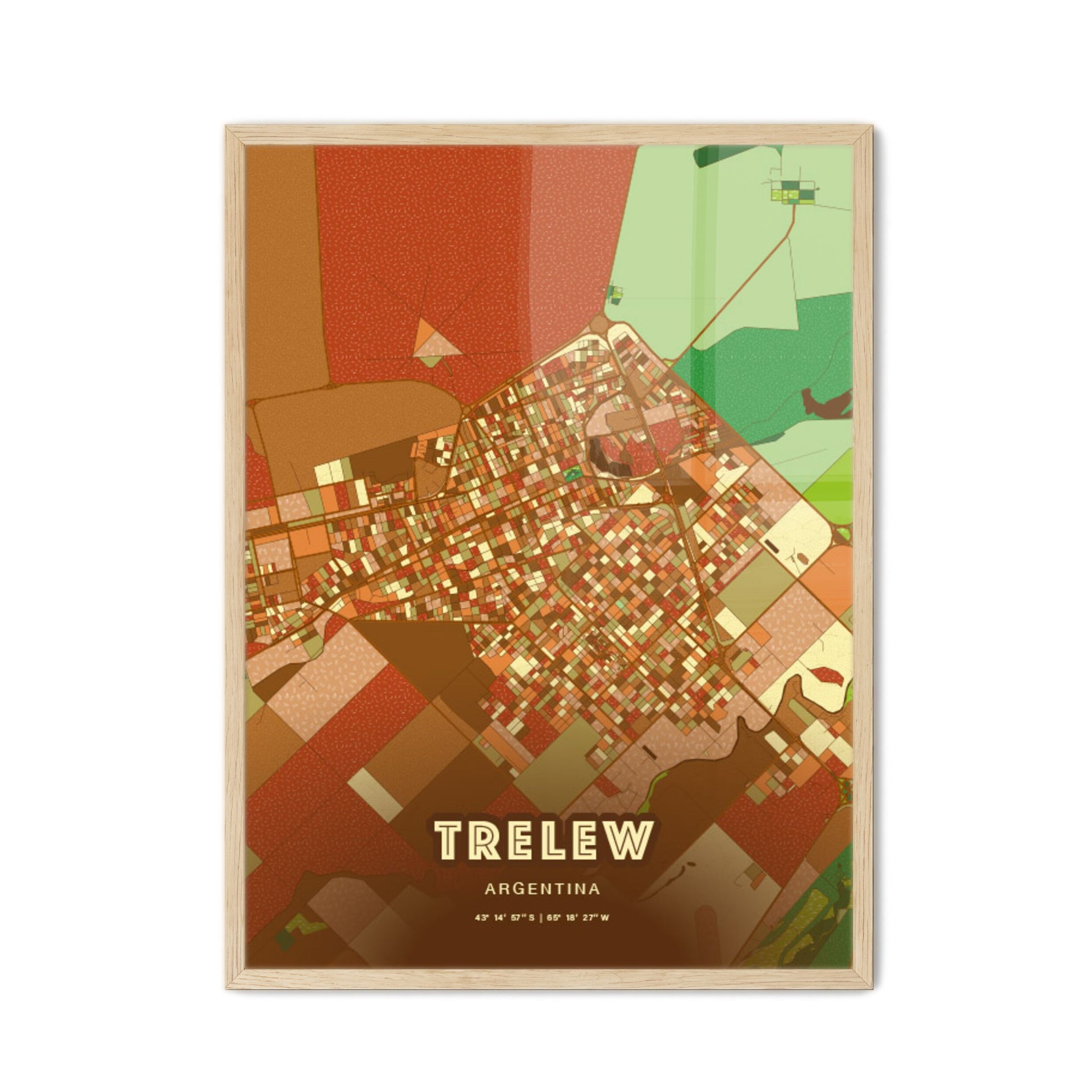 Colorful TRELEW ARGENTINA Fine Art Map Farmhouse