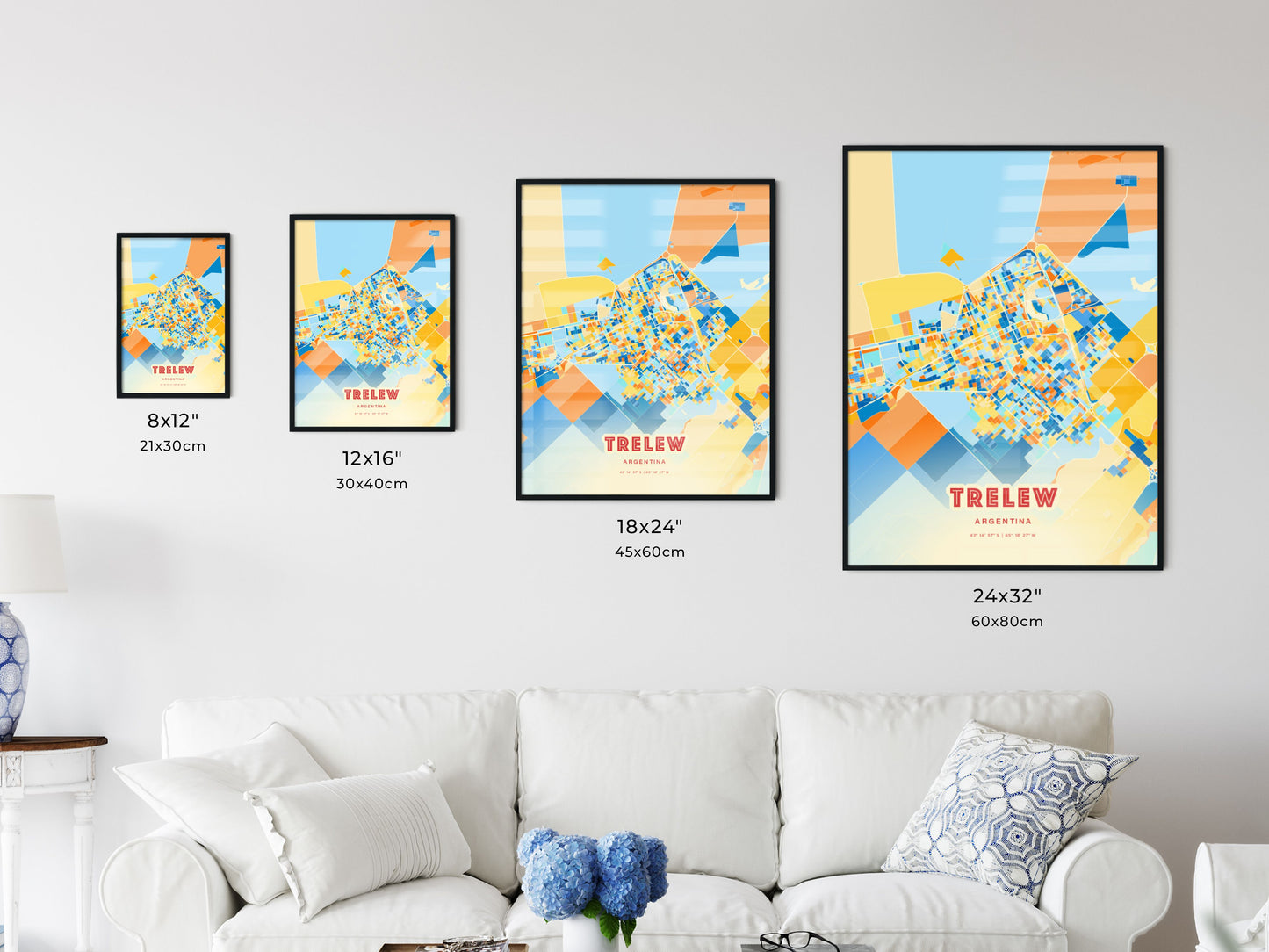 Colorful TRELEW ARGENTINA Fine Art Map Blue Orange