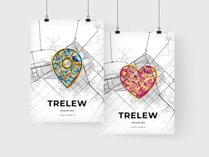 TRELEW ARGENTINA minimal art map with a colorful icon.