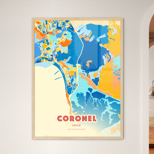 Colorful CORONEL CHILE Fine Art Map Blue Orange