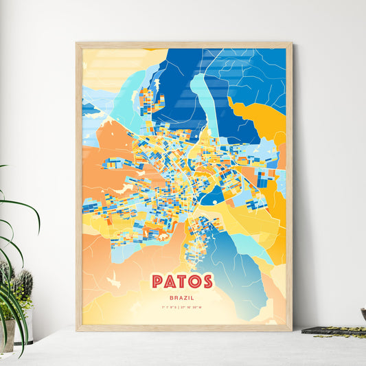 Colorful PATOS BRAZIL Fine Art Map Blue Orange