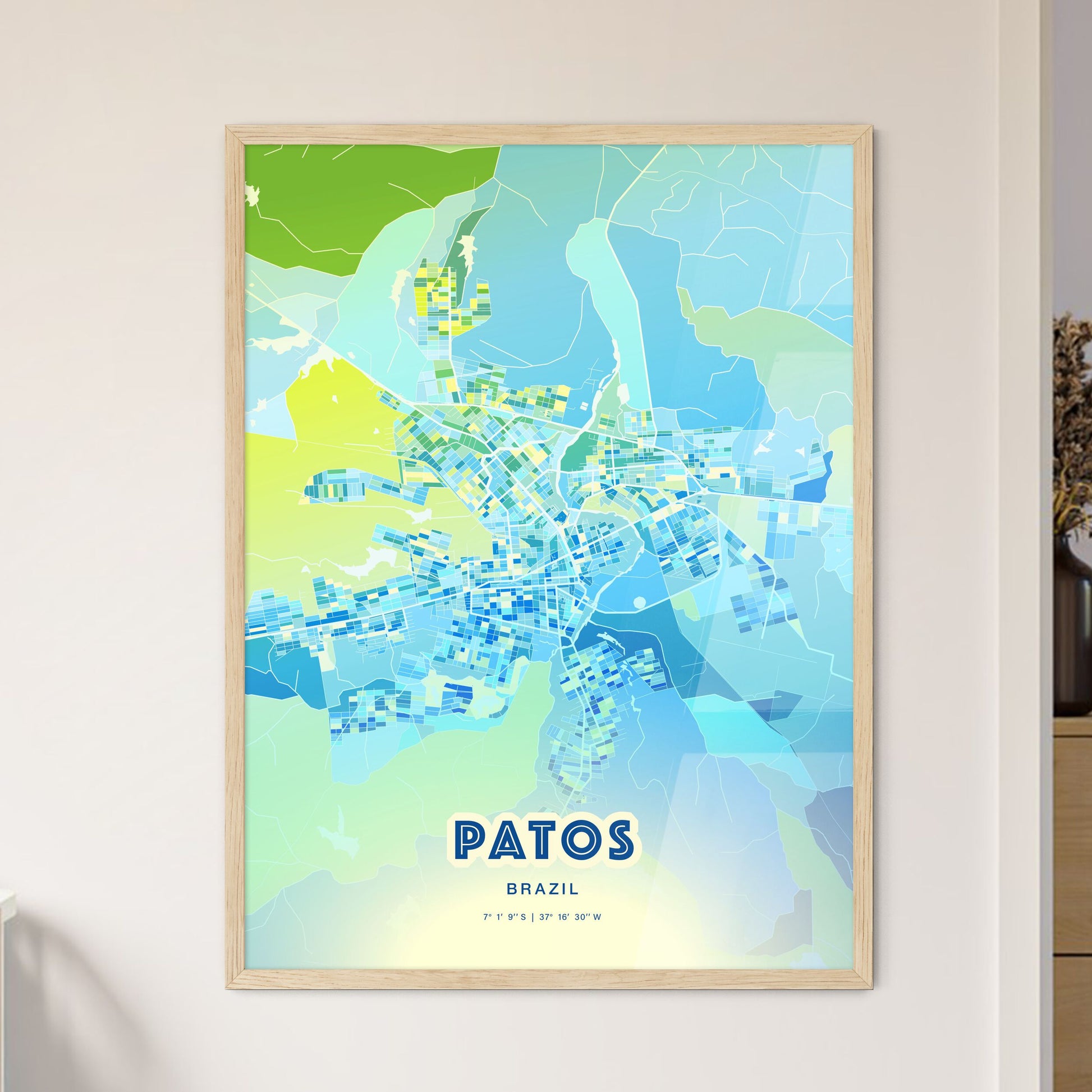 Colorful PATOS BRAZIL Fine Art Map Cool Blue