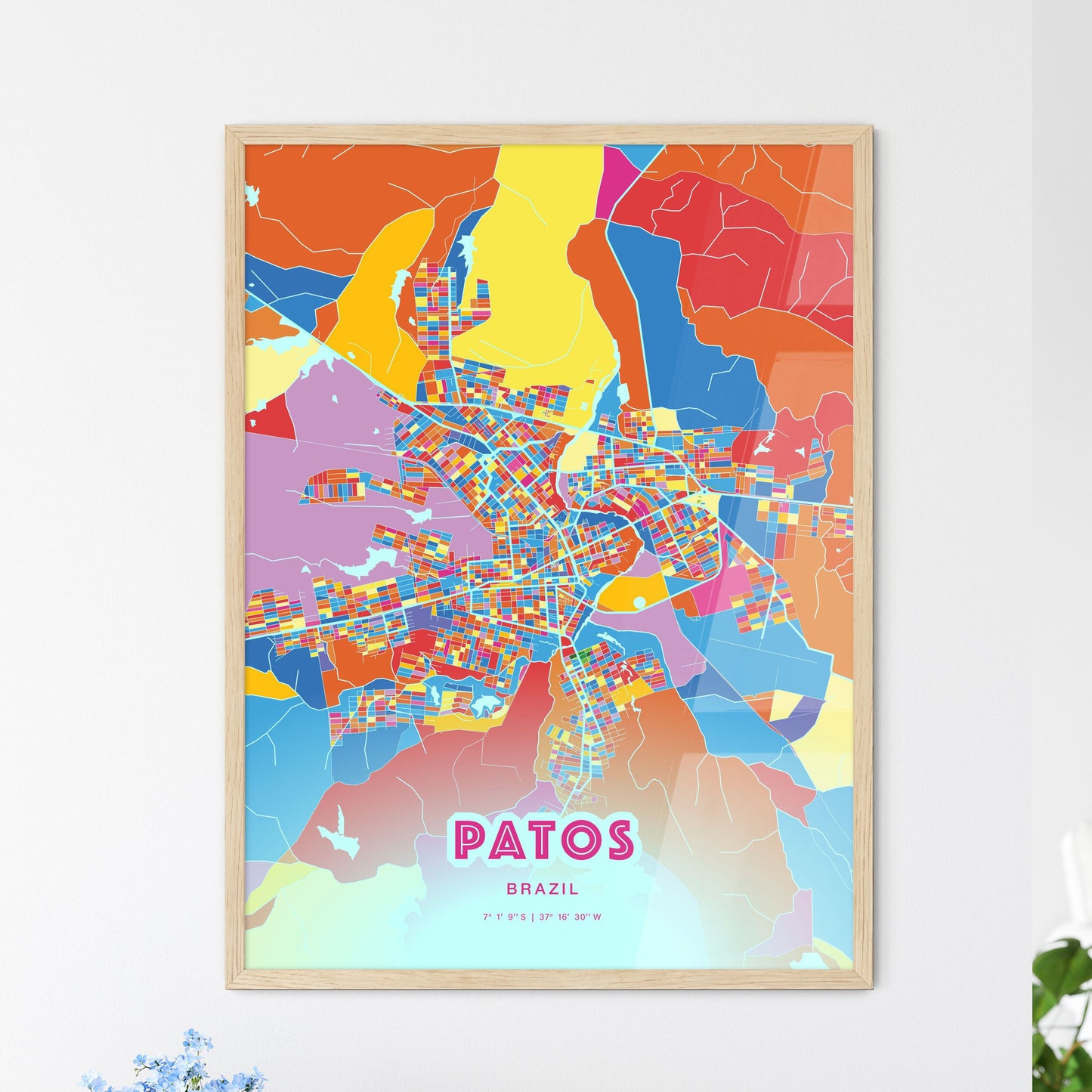 Colorful PATOS BRAZIL Fine Art Map Crazy Colors