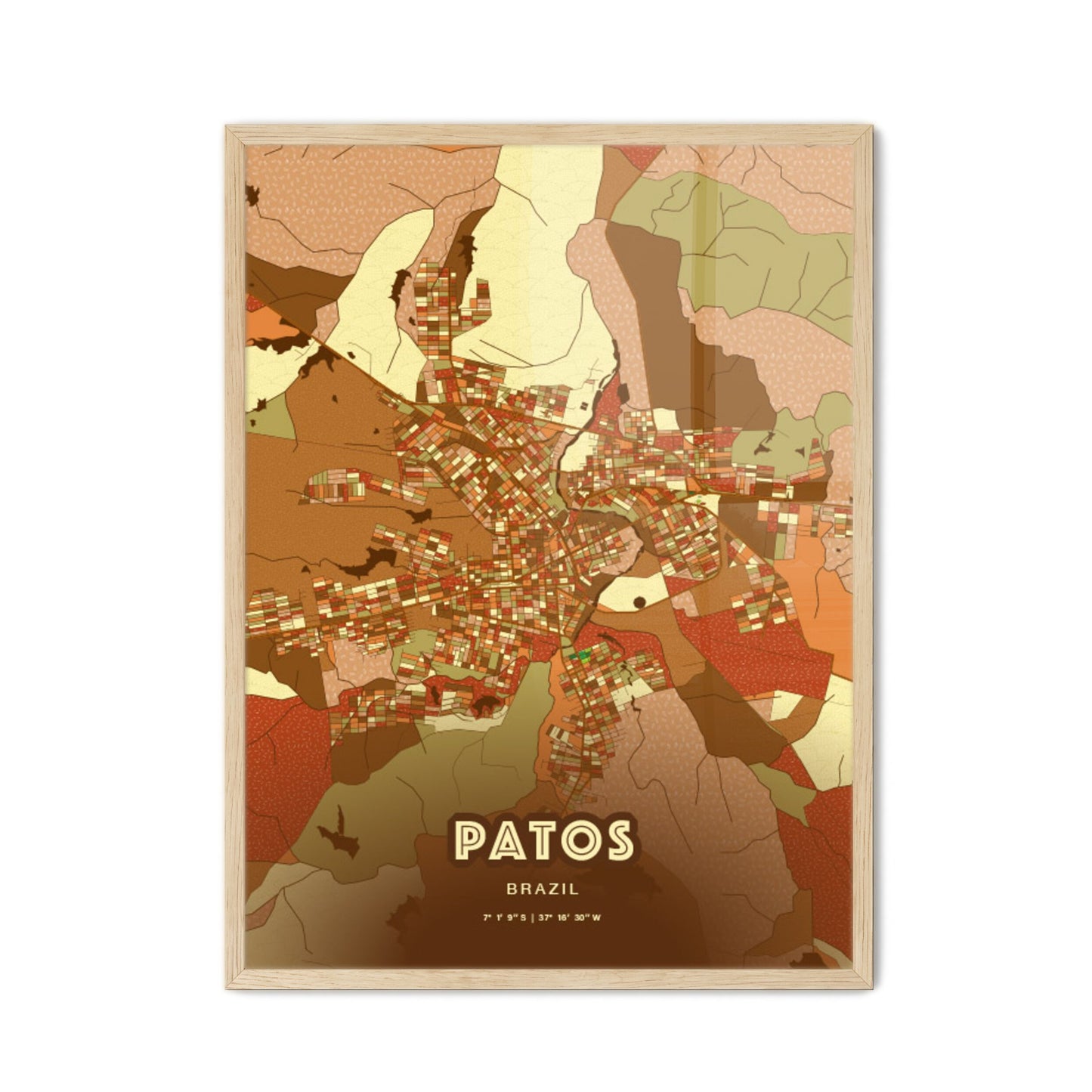 Colorful PATOS BRAZIL Fine Art Map Farmhouse