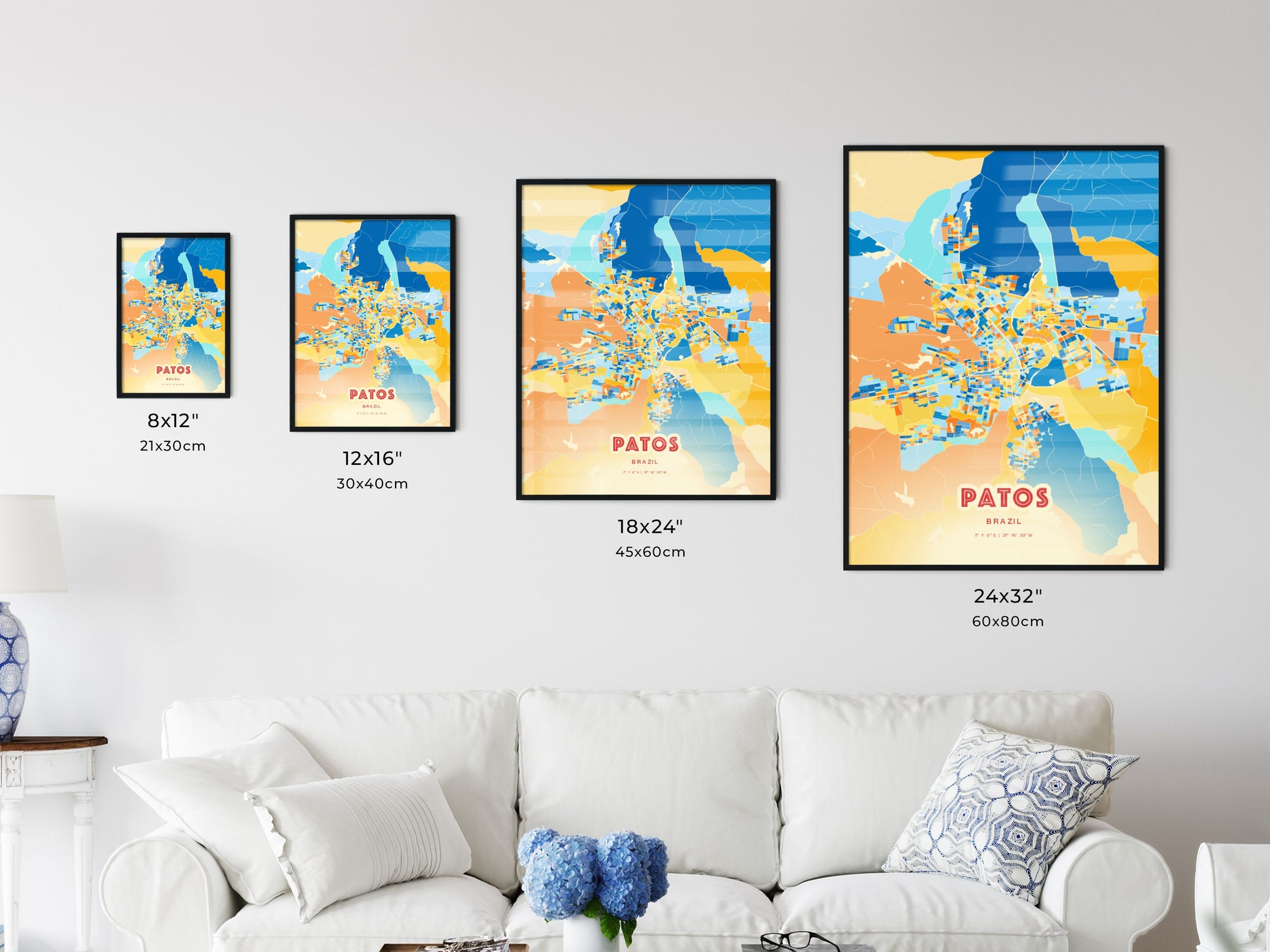 Colorful PATOS BRAZIL Fine Art Map Blue Orange