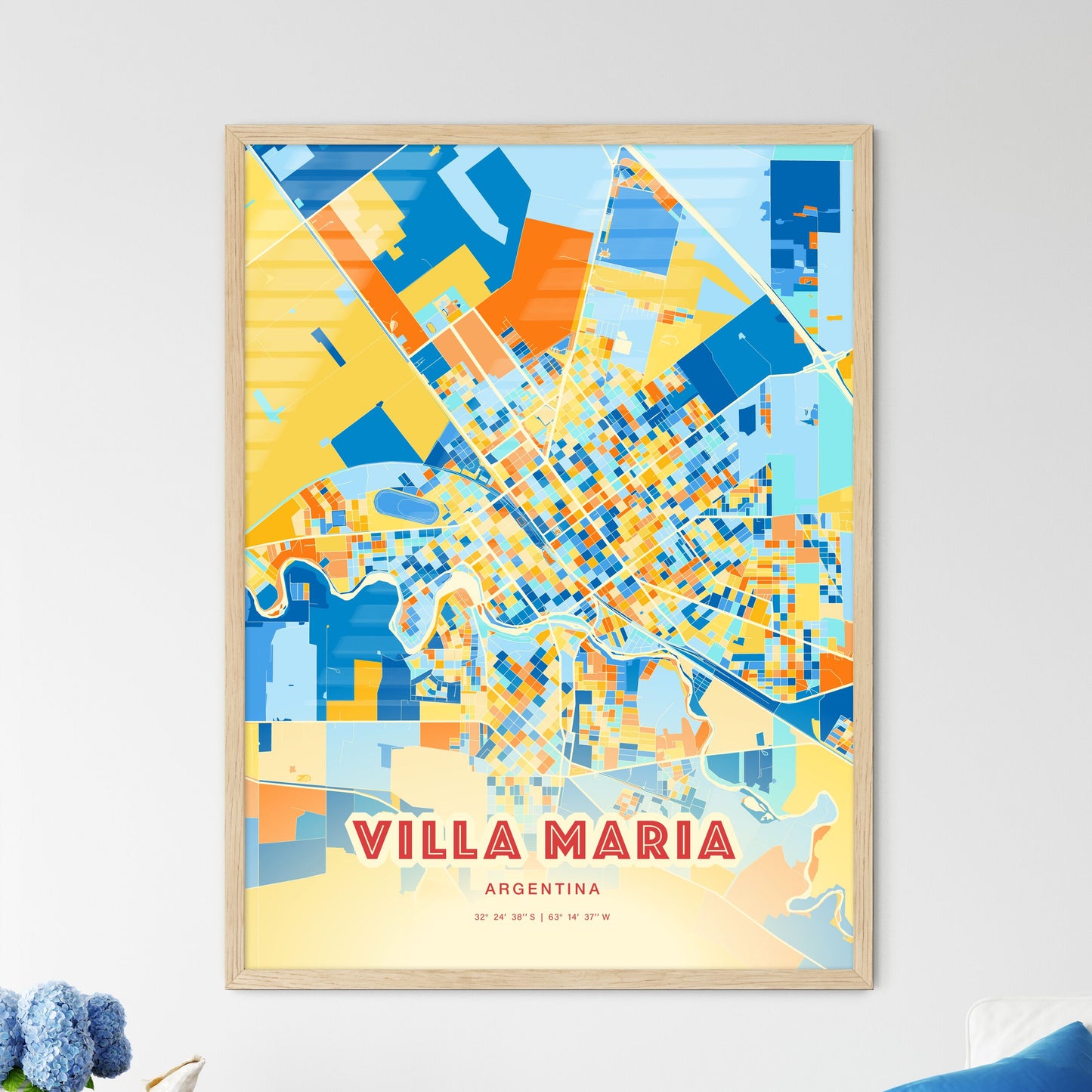 Colorful VILLA MARIA ARGENTINA Fine Art Map Blue Orange