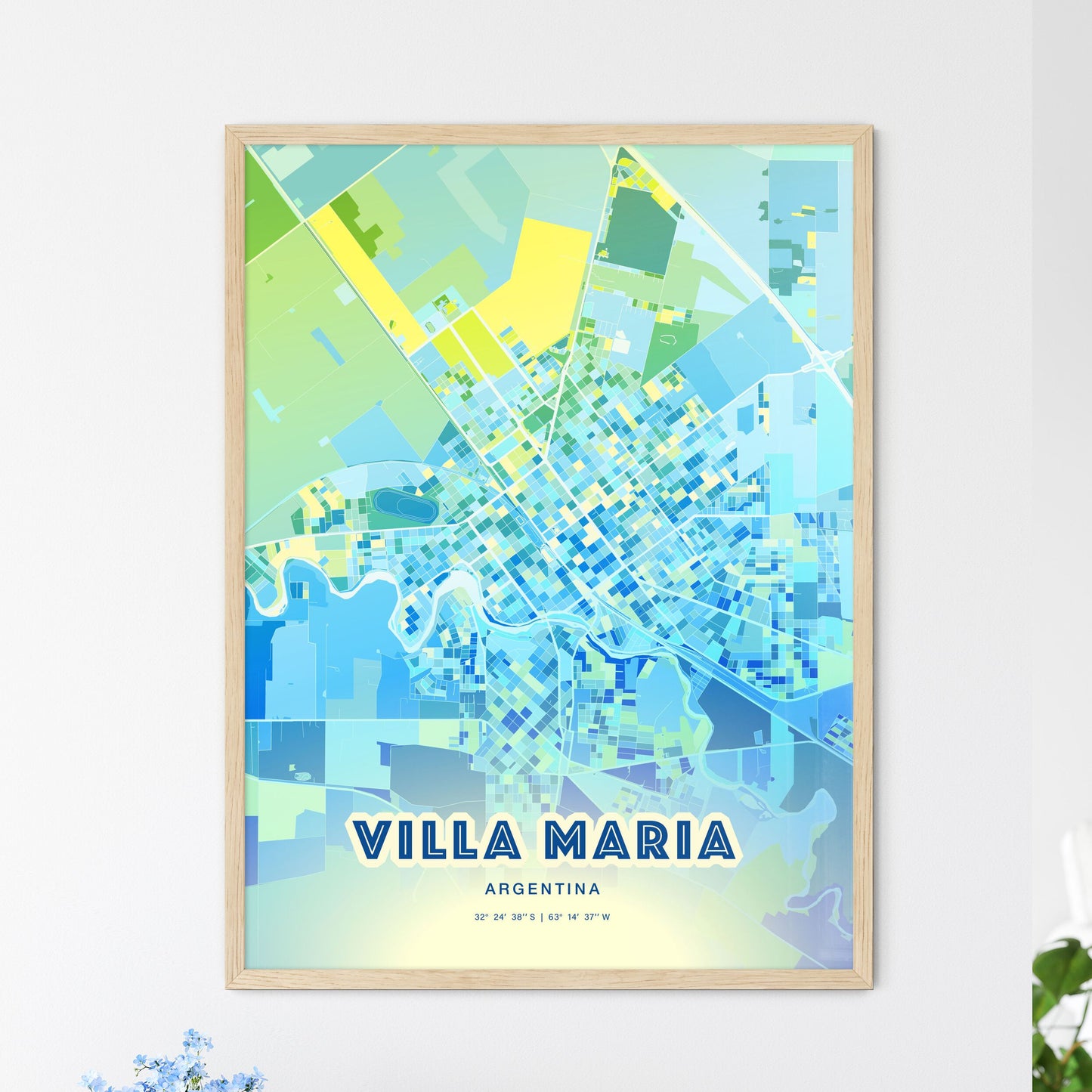 Colorful VILLA MARIA ARGENTINA Fine Art Map Cool Blue