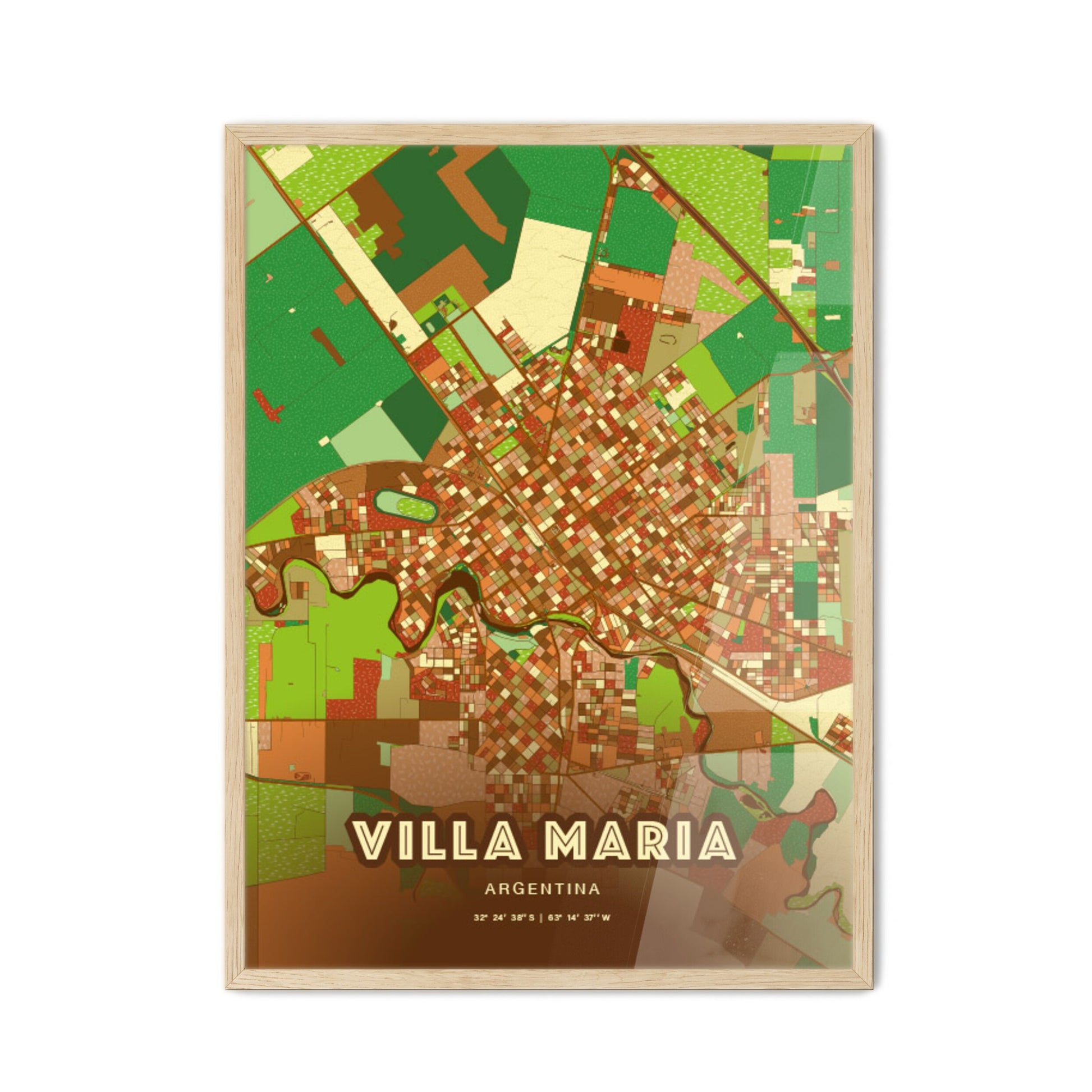 Colorful VILLA MARIA ARGENTINA Fine Art Map Farmhouse