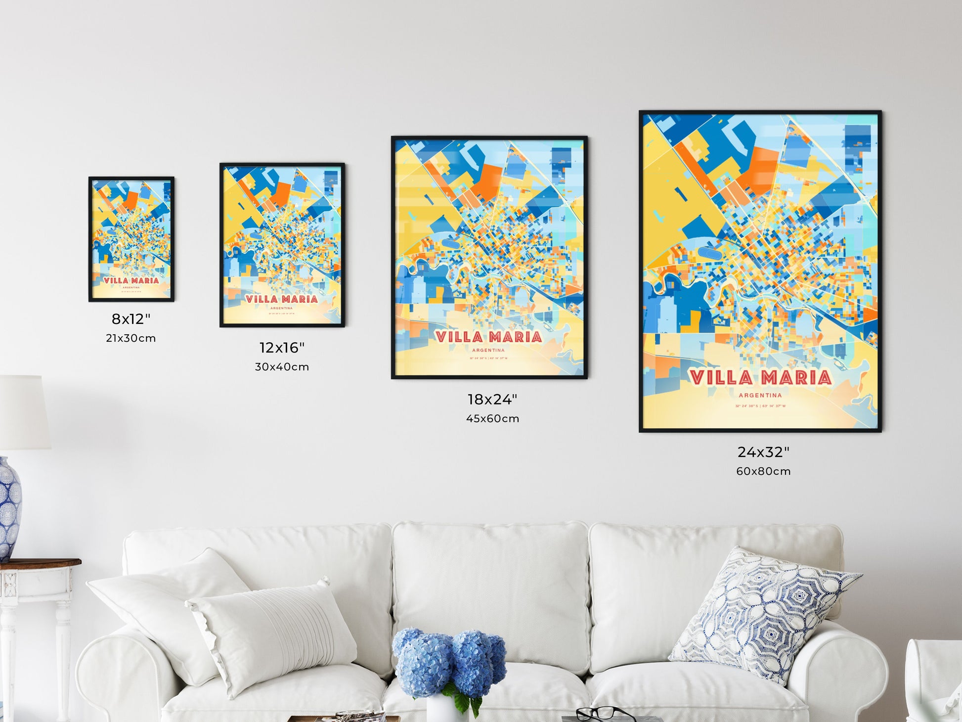 Colorful VILLA MARIA ARGENTINA Fine Art Map Blue Orange