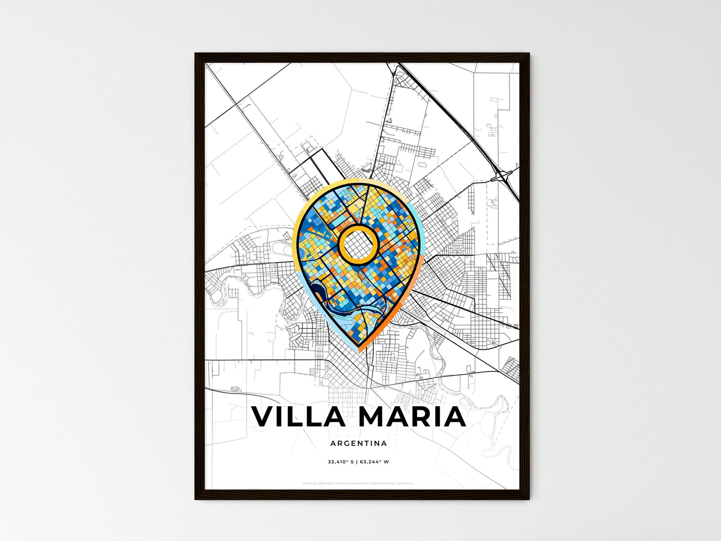 Villa Maria Argentina wedding art map with pointer icon