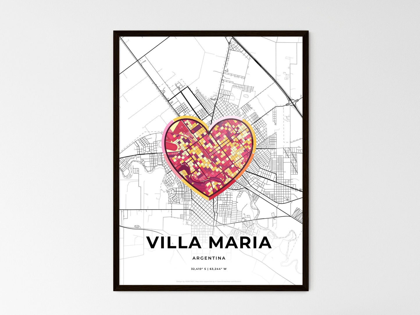 Villa Maria Argentina wedding art map with heart icon
