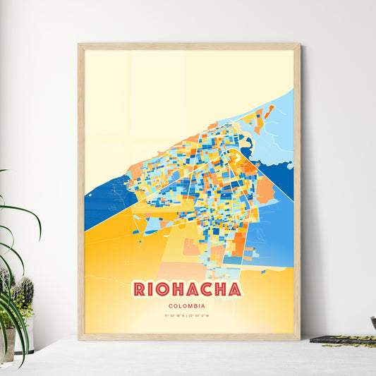 Colorful RIOHACHA COLOMBIA Fine Art Map Blue Orange