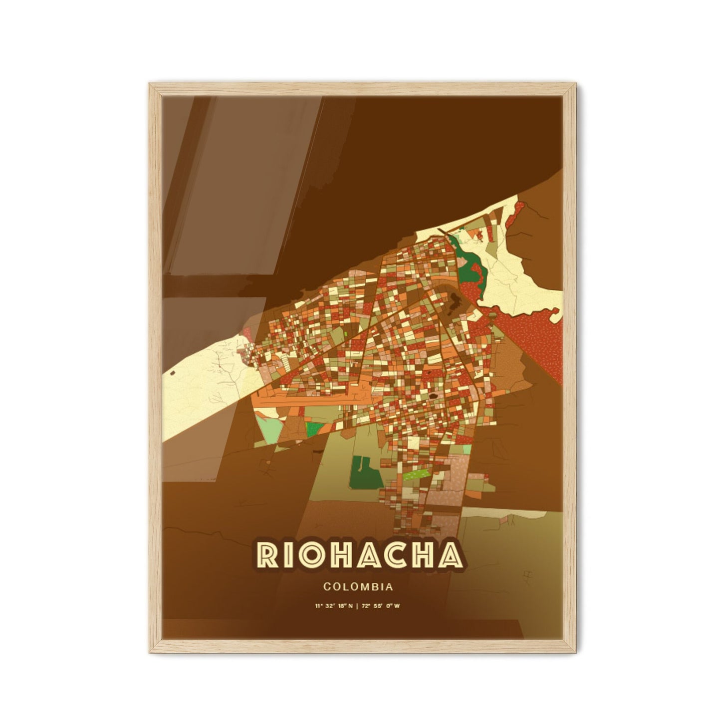 Colorful RIOHACHA COLOMBIA Fine Art Map Farmhouse