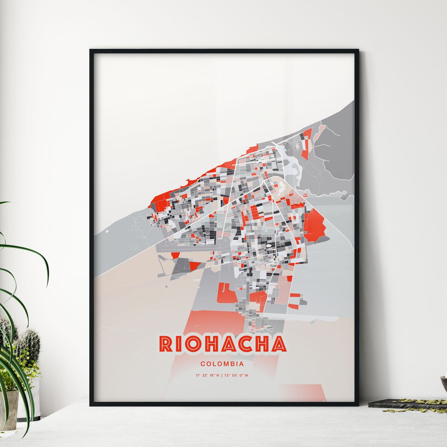 Colorful RIOHACHA COLOMBIA Fine Art Map Modern