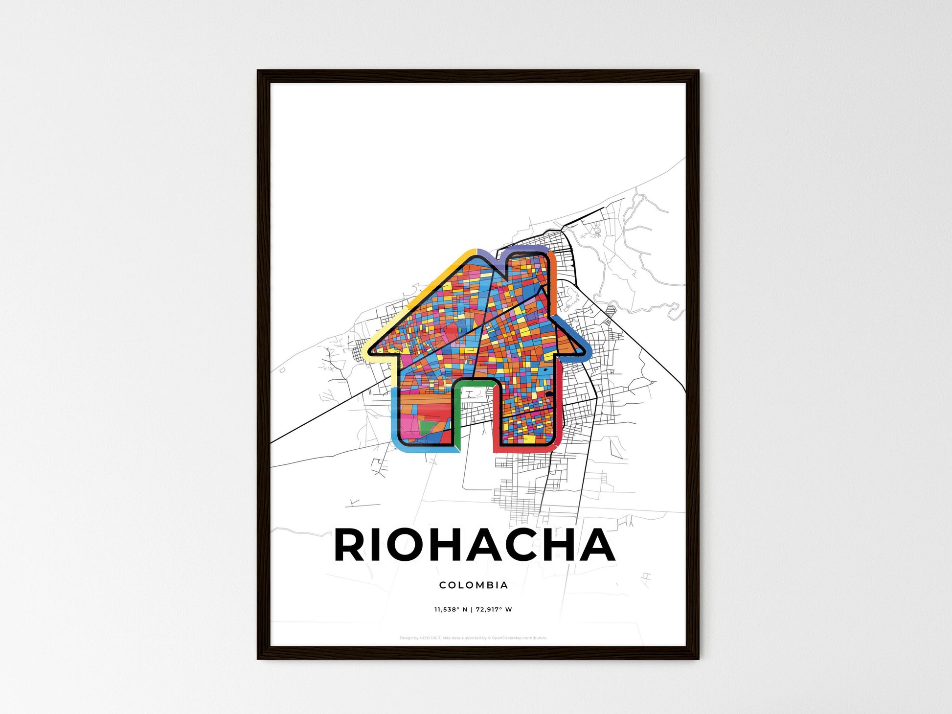 Riohacha Colombia wedding art map with home icon