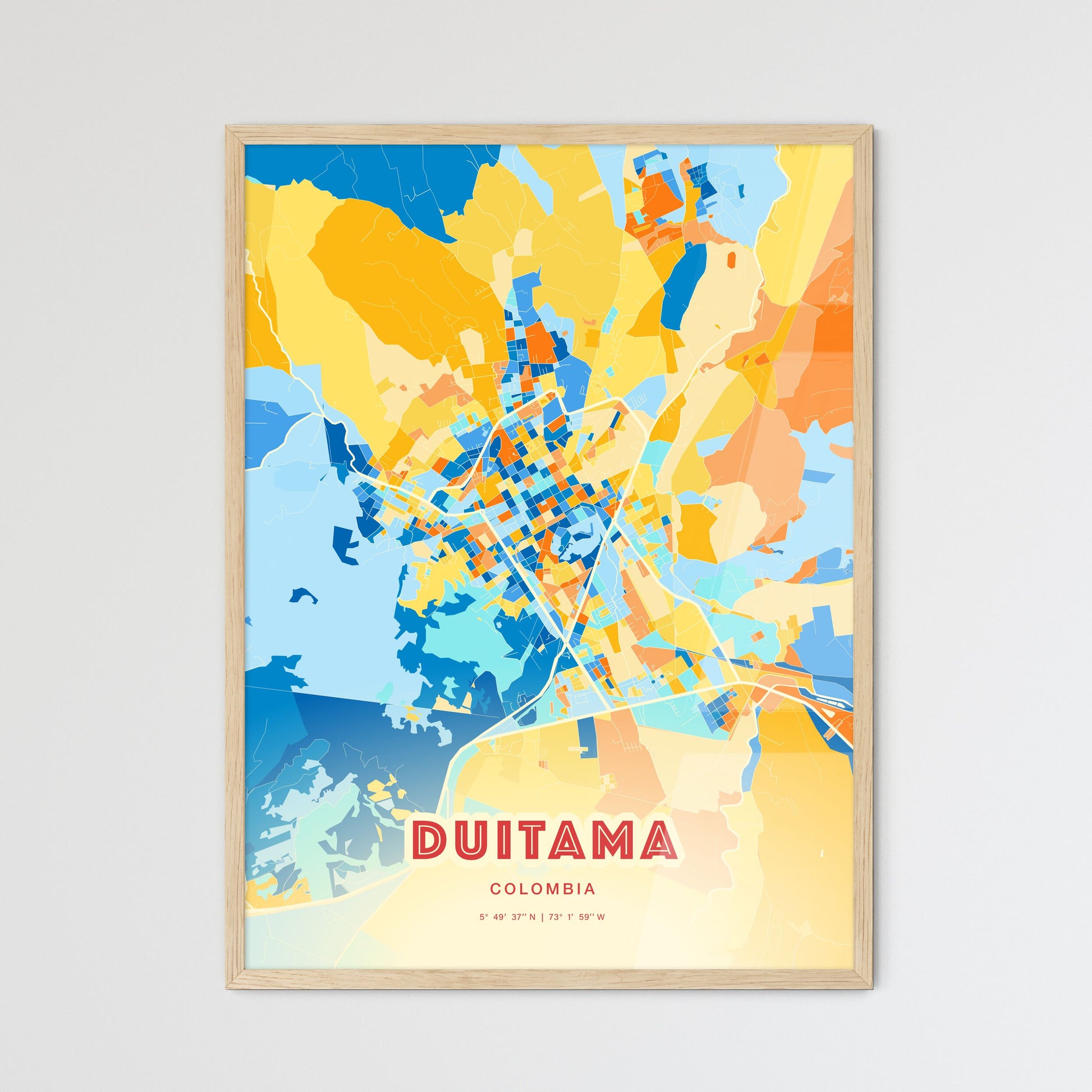 Colorful DUITAMA COLOMBIA Fine Art Map Blue Orange