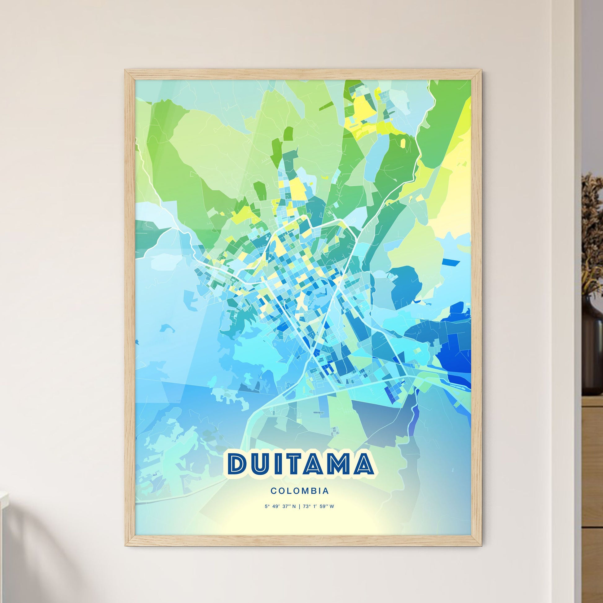 Colorful DUITAMA COLOMBIA Fine Art Map Cool Blue