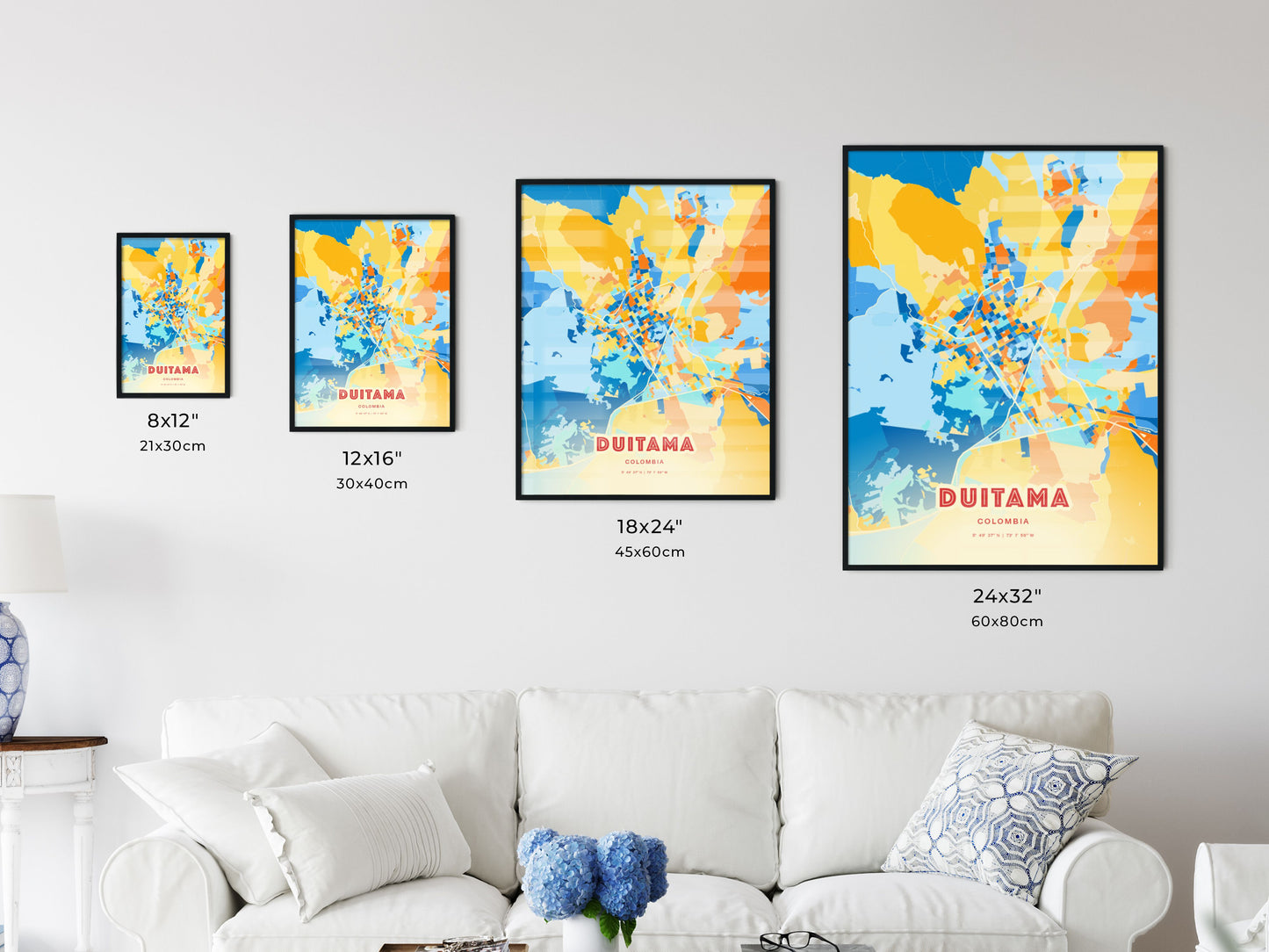 Colorful DUITAMA COLOMBIA Fine Art Map Blue Orange