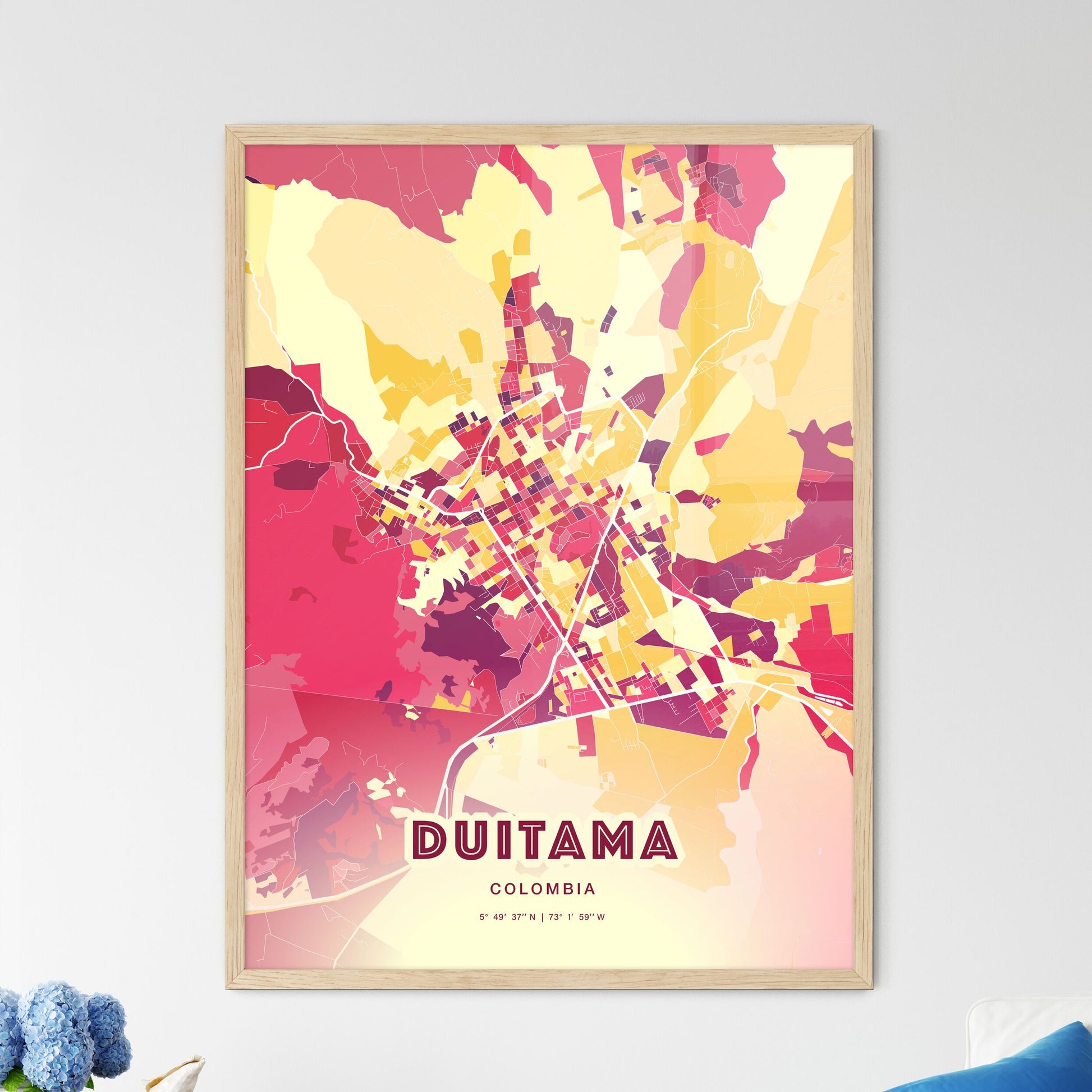 Colorful DUITAMA COLOMBIA Fine Art Map Hot Red