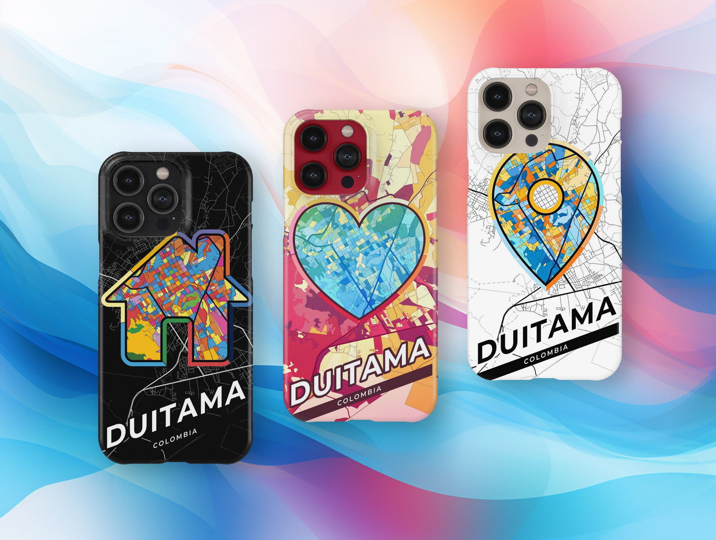 Duitama Colombia slim phone case with colorful icon. Birthday, wedding or housewarming gift. Couple match cases.