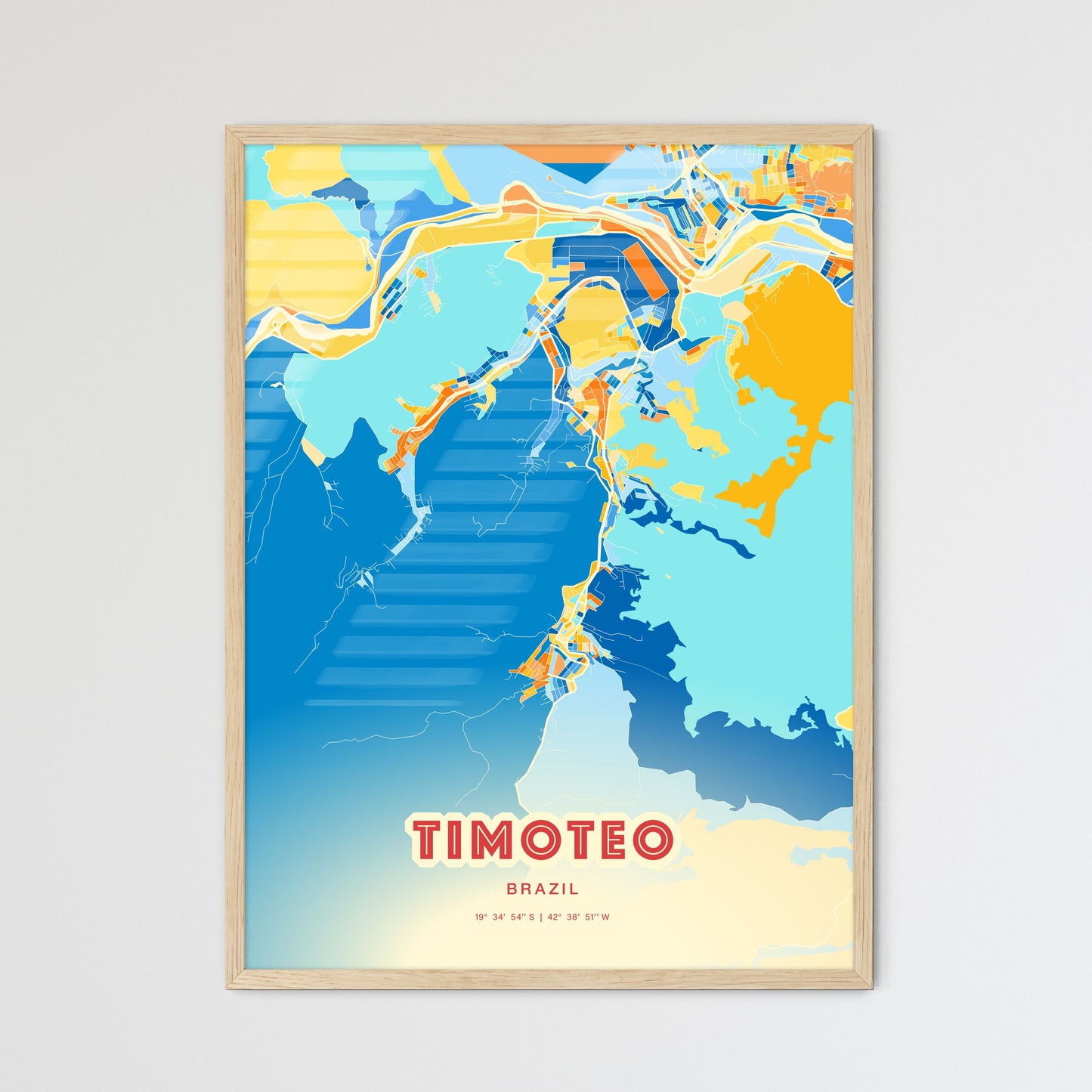 Colorful TIMOTEO BRAZIL Fine Art Map Blue Orange