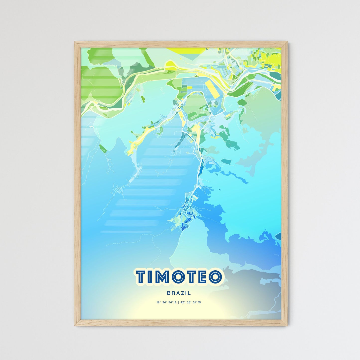 Colorful TIMOTEO BRAZIL Fine Art Map Cool Blue