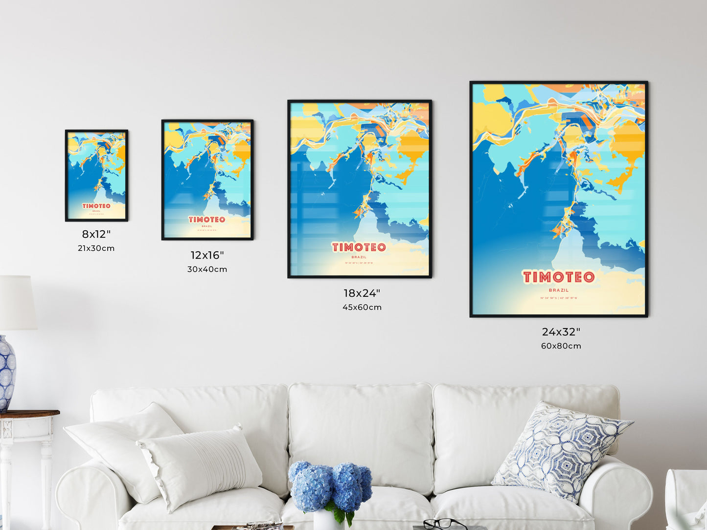 Colorful TIMOTEO BRAZIL Fine Art Map Blue Orange