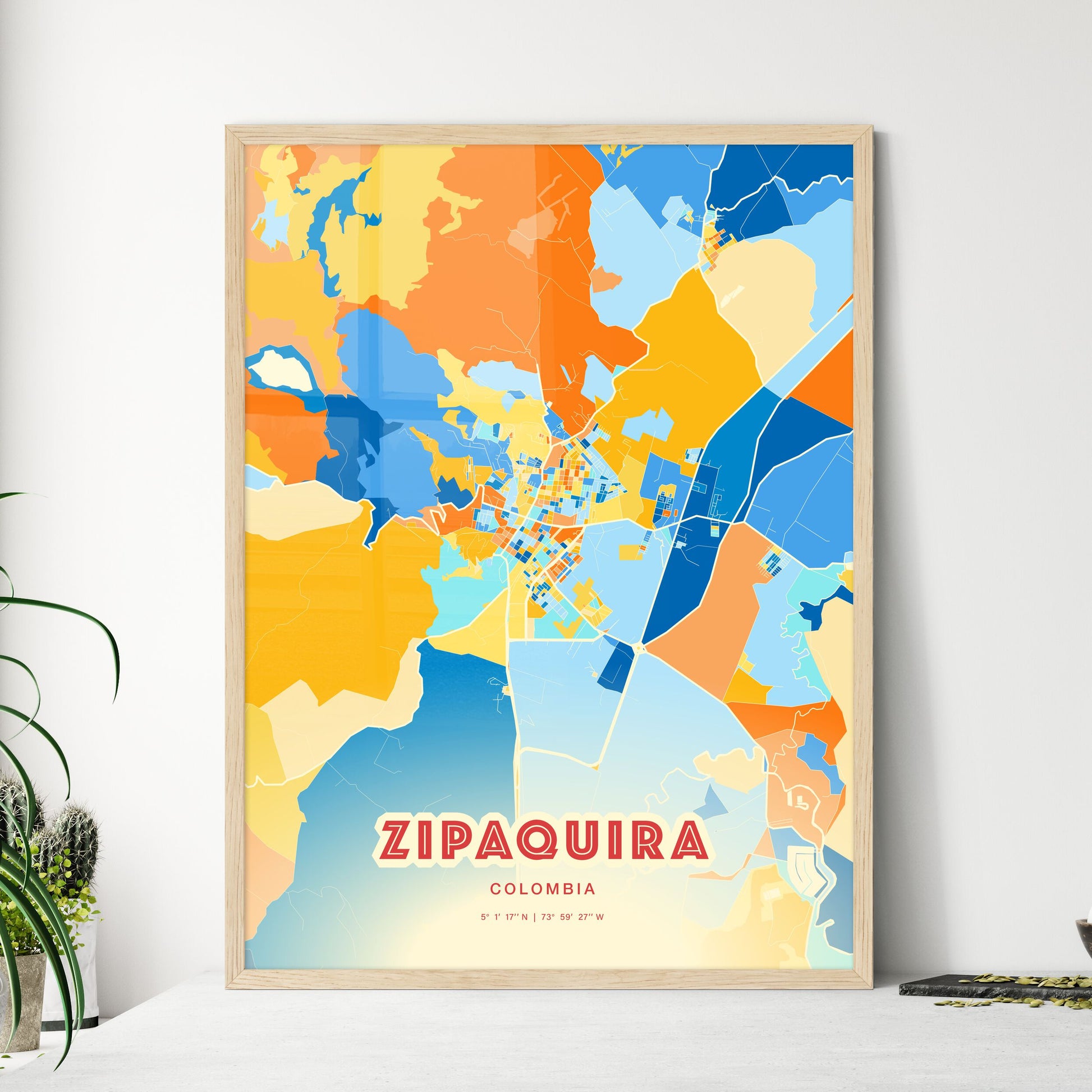 Colorful ZIPAQUIRA COLOMBIA Fine Art Map Blue Orange