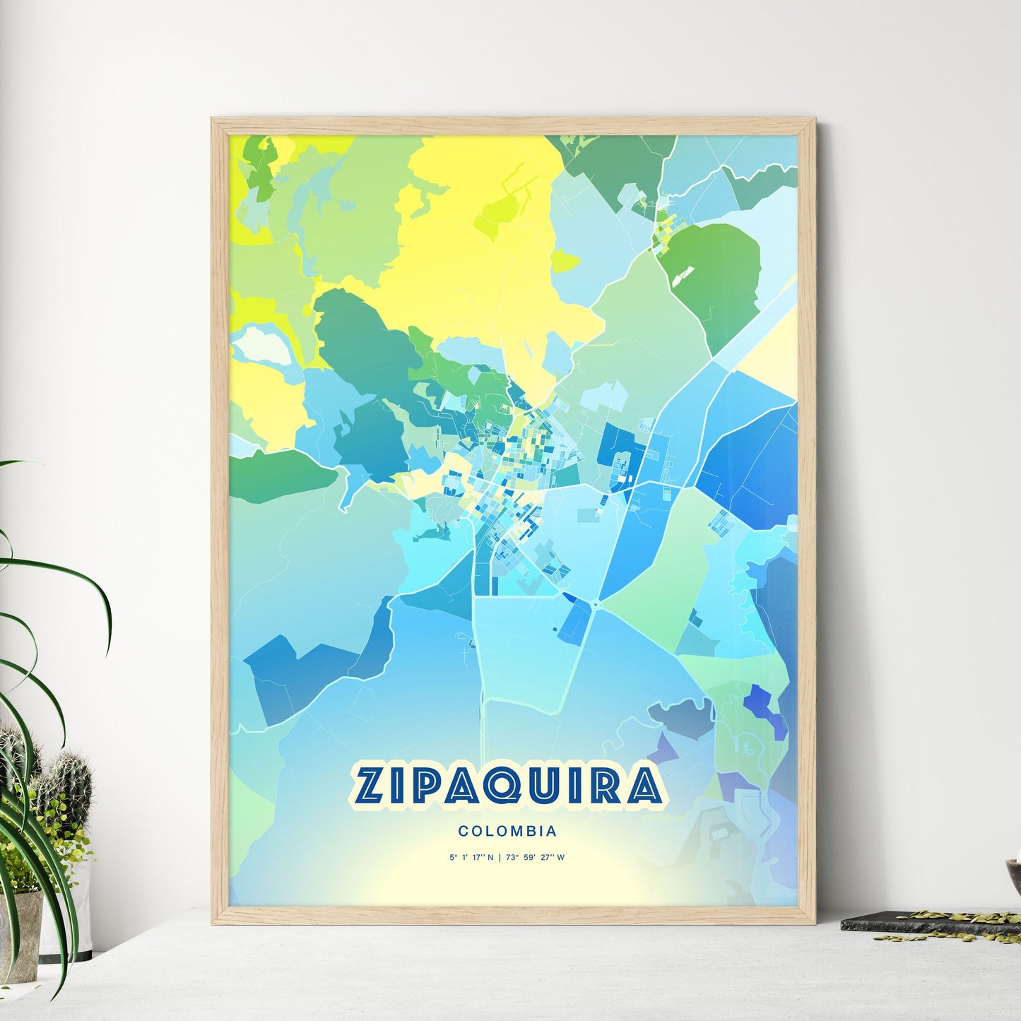 Colorful ZIPAQUIRA COLOMBIA Fine Art Map Cool Blue